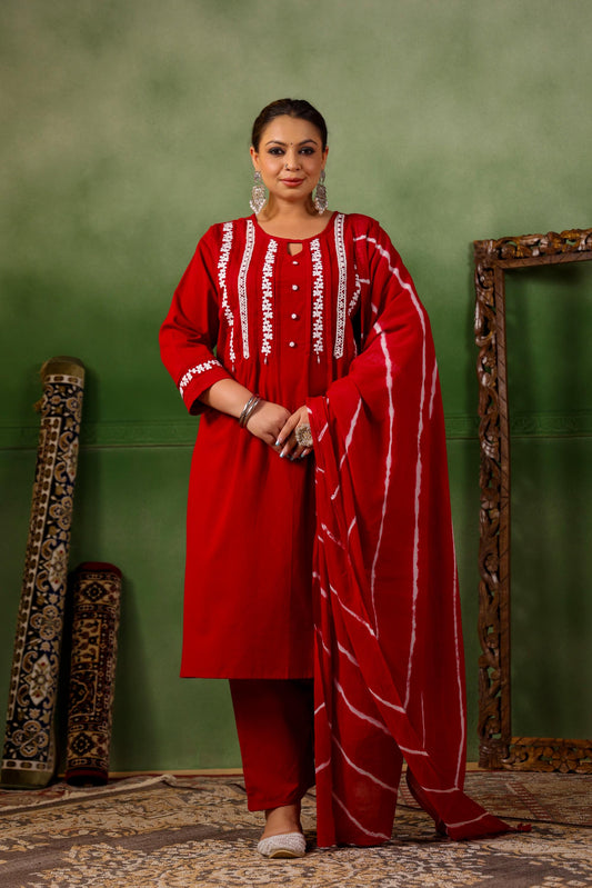 Aashna Maroon Embroidery Detailing Plus Size Suit Set