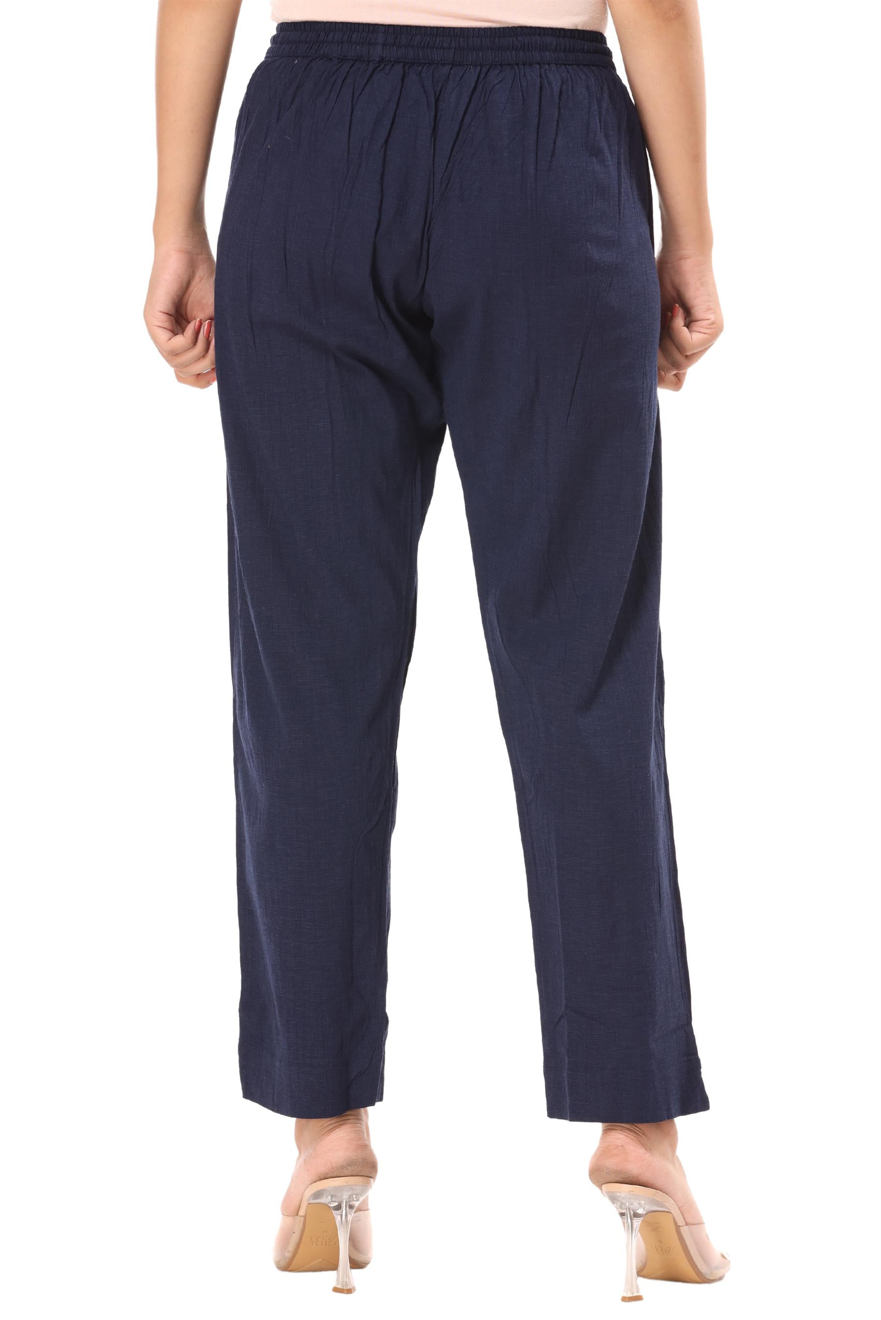 2-way stretch Navy Blue Cotton Lycra Pants