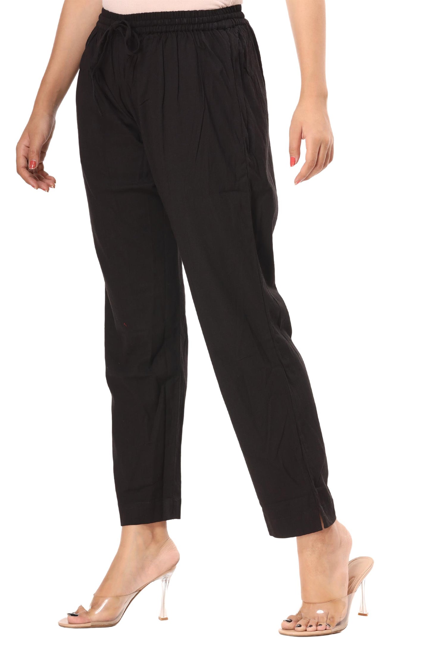 2-way stretch Black Cotton Lycra Pants