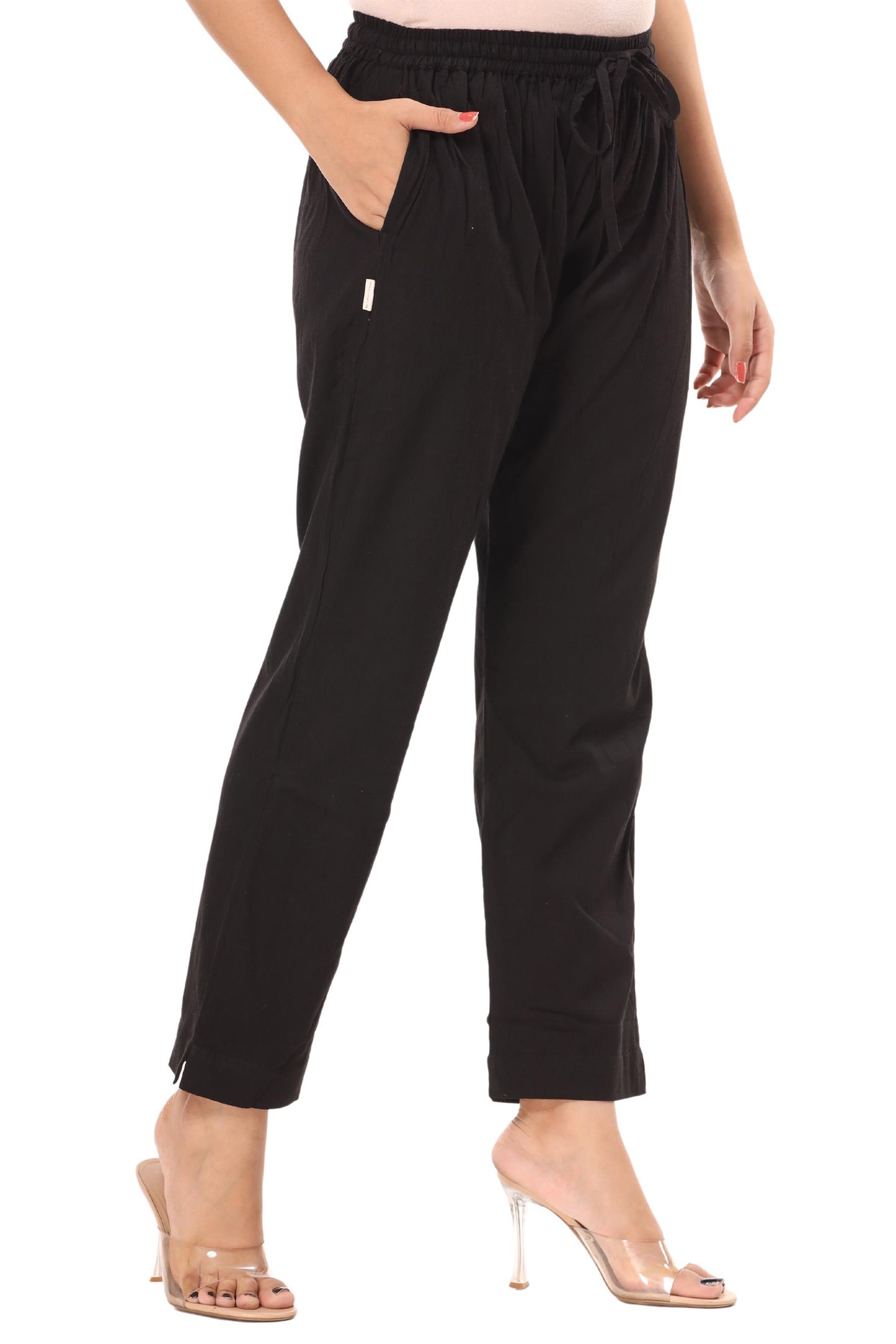 2-way stretch Black Cotton Lycra Pants