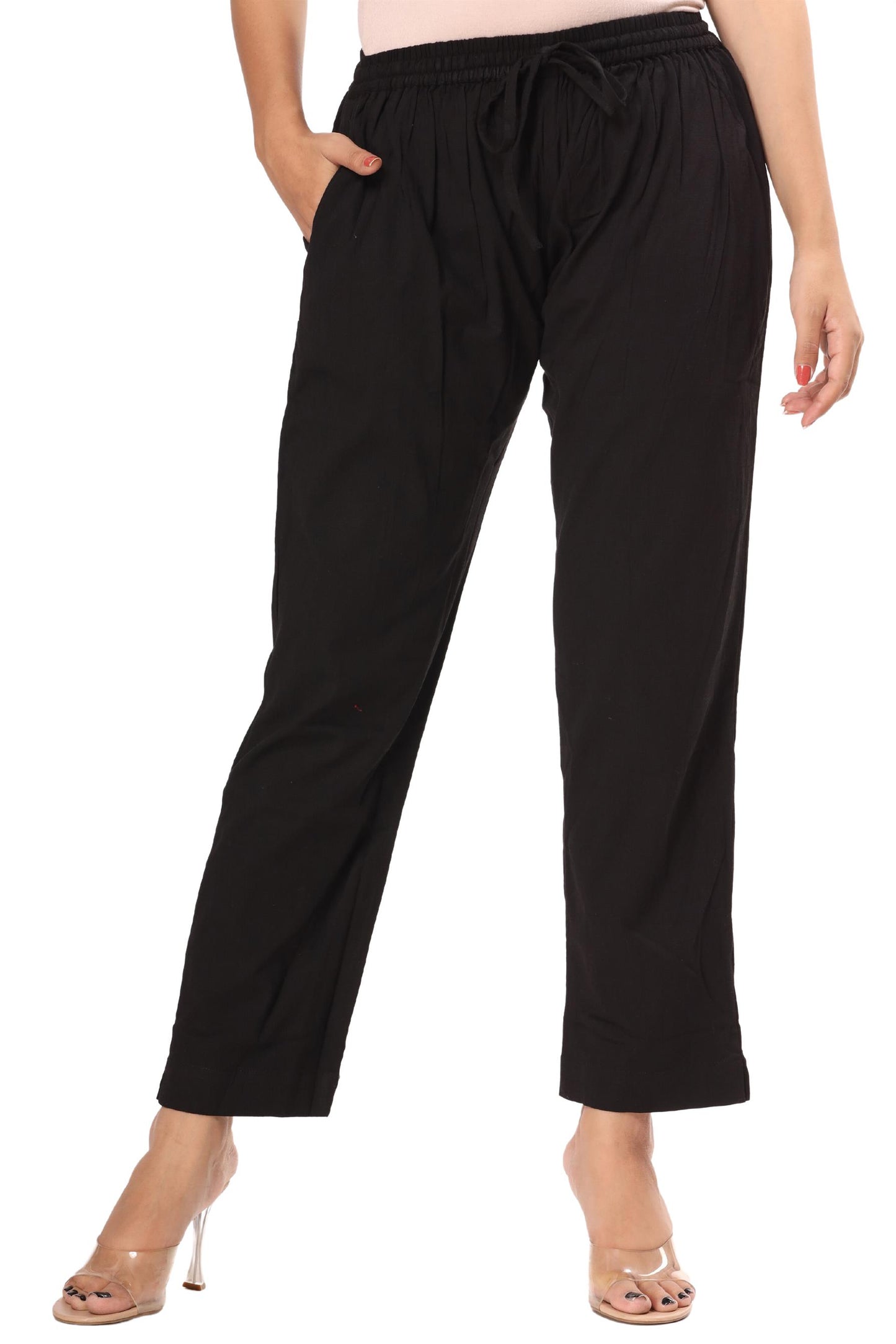 2-way stretch Black Cotton Lycra Pants