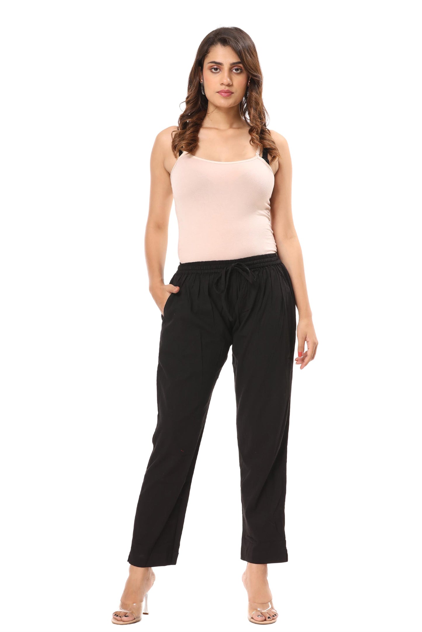 2-way stretch Black Cotton Lycra Pants