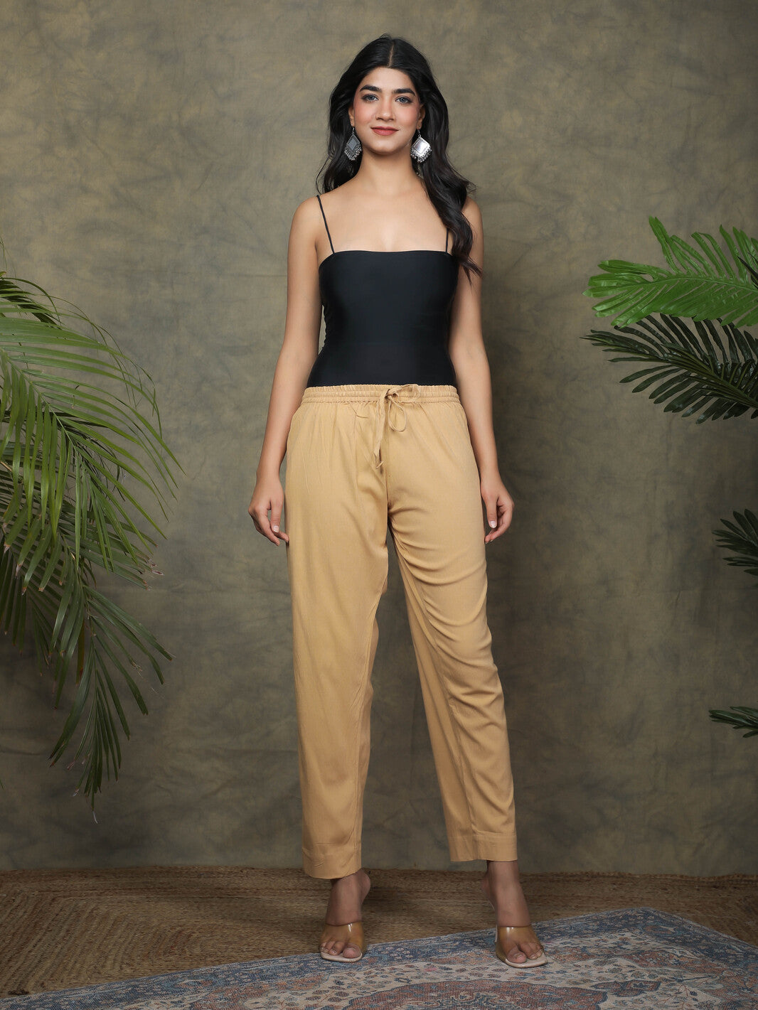 2-way stretch Beige Cotton Lycra Pants
