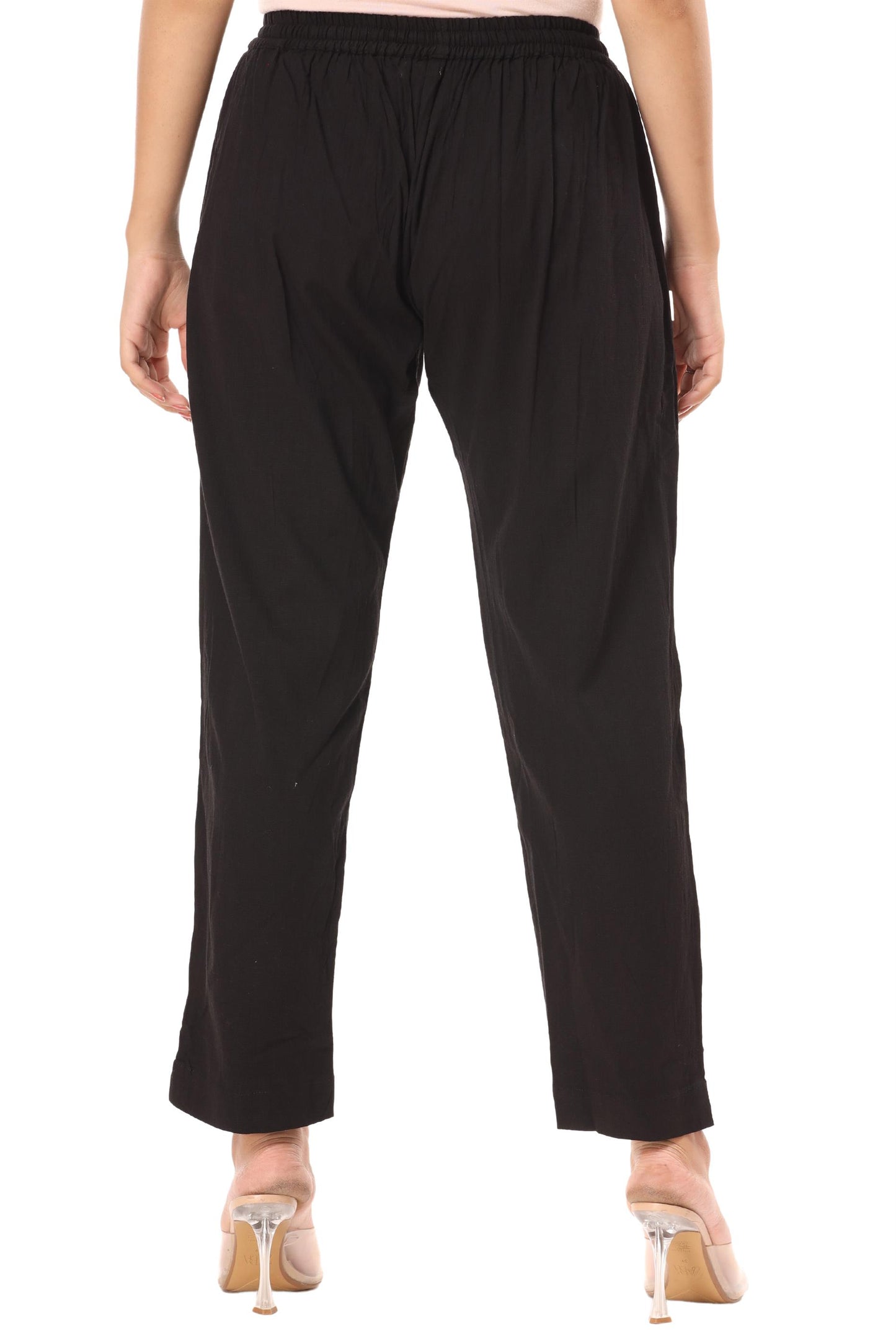 2-way stretch Black Cotton Lycra Pants