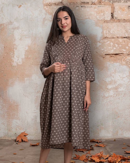 Cuchikoo by Laali Brown Buti Katha Nursing Dress