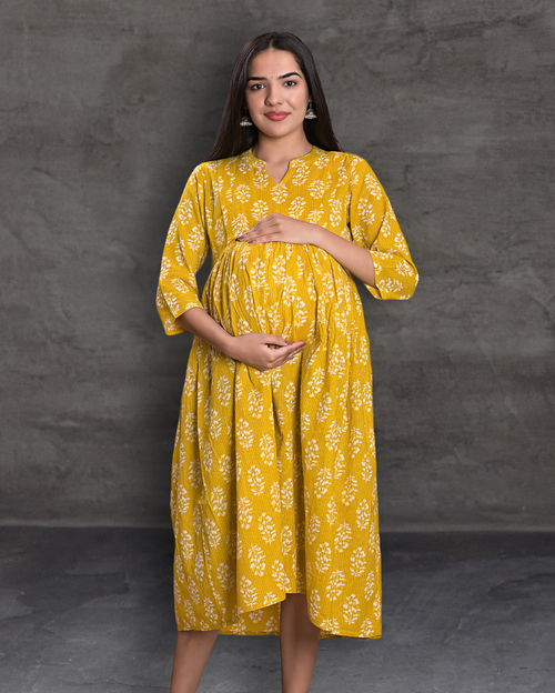 Cuchikoo by Laali Mustard Katha Nursing Dress
