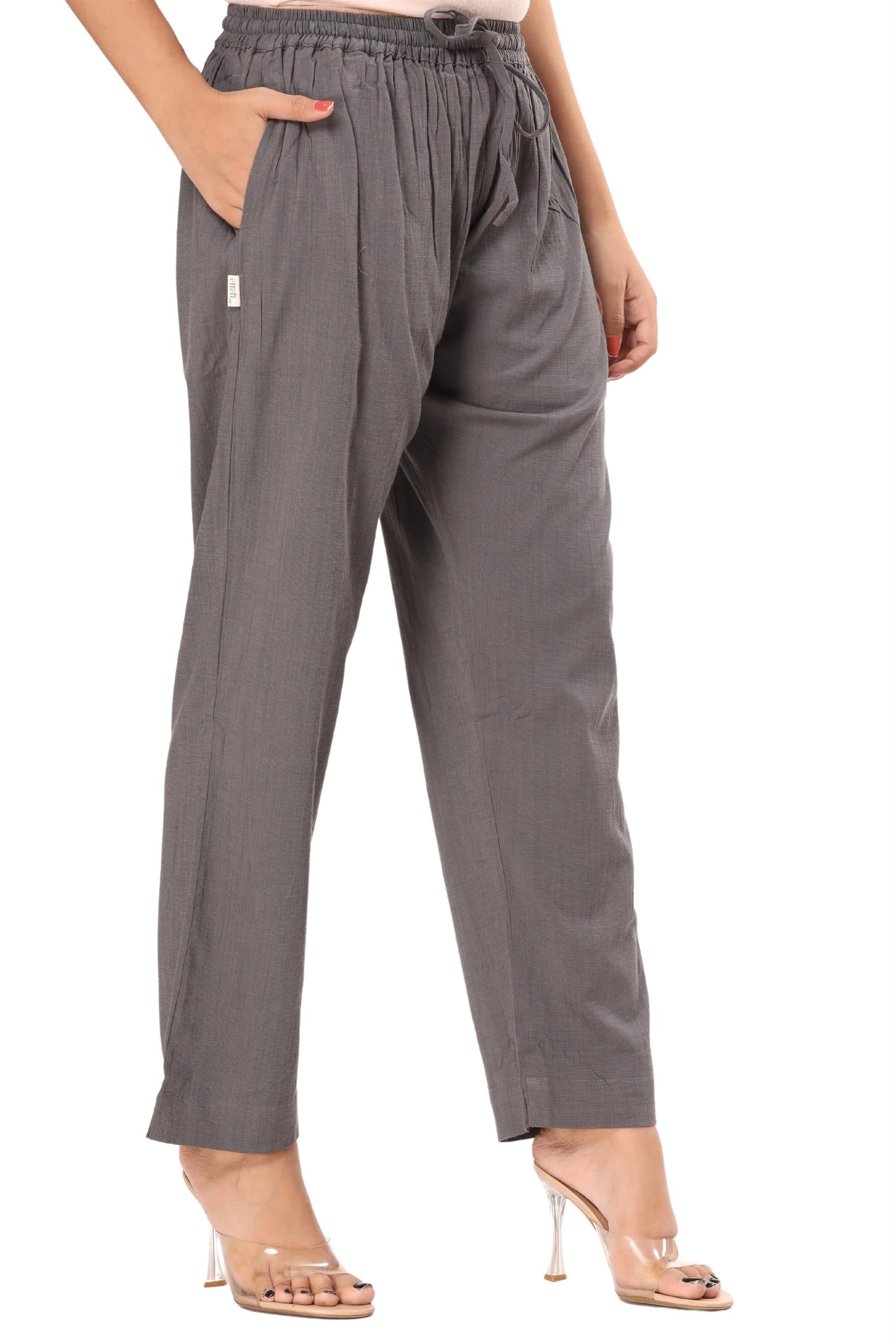 2-way stretch Grey Cotton Lycra Pants