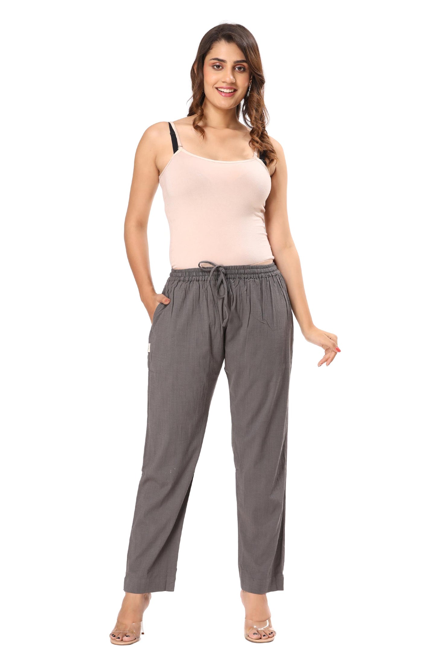 2-way stretch Grey Cotton Lycra Pants