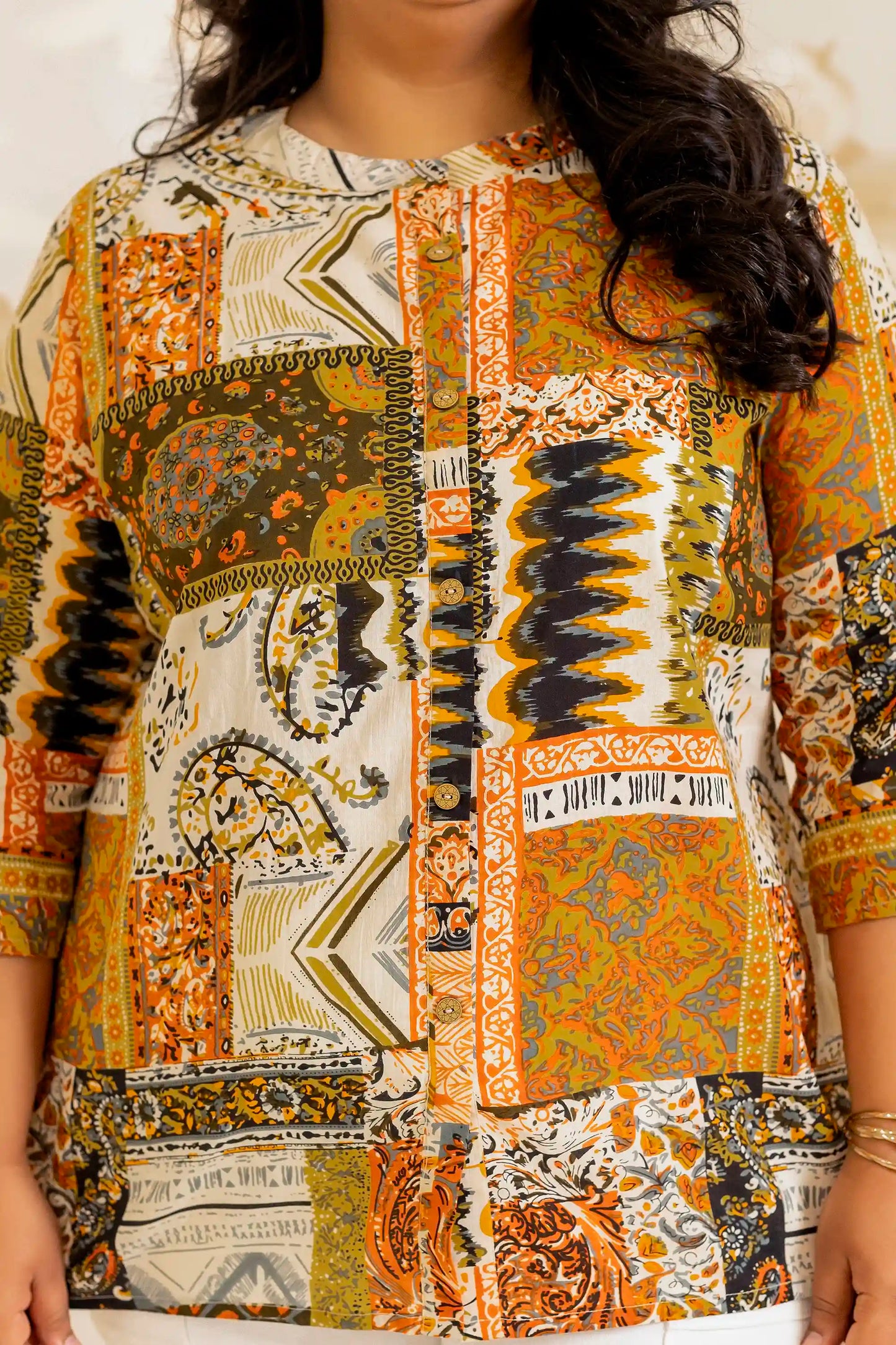 Orange Yellow Patchwork Plus Short Kurti