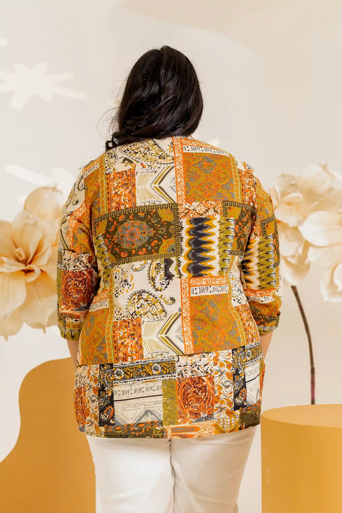 Orange Yellow Patchwork Plus Short Kurti