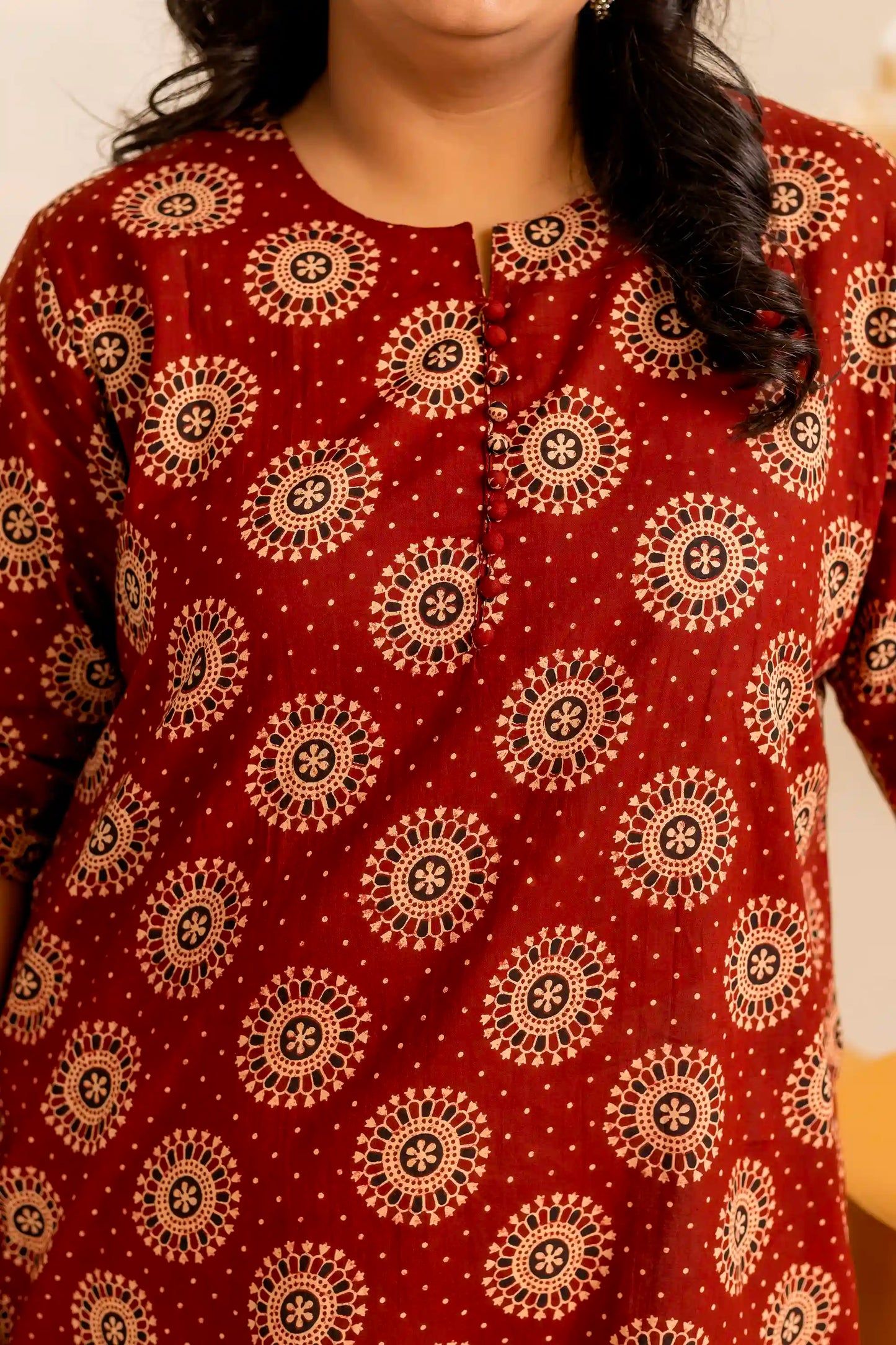 Maroon Mandala Print Plus Short Kurti