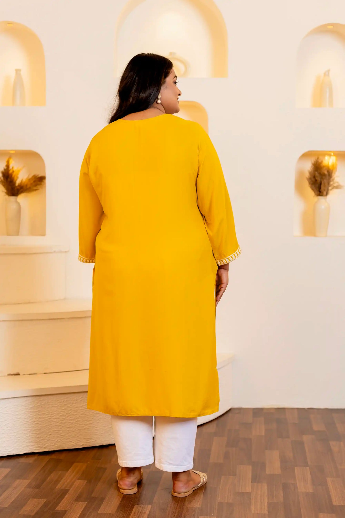 Mustard Embroidery Detailing Plus Kurti