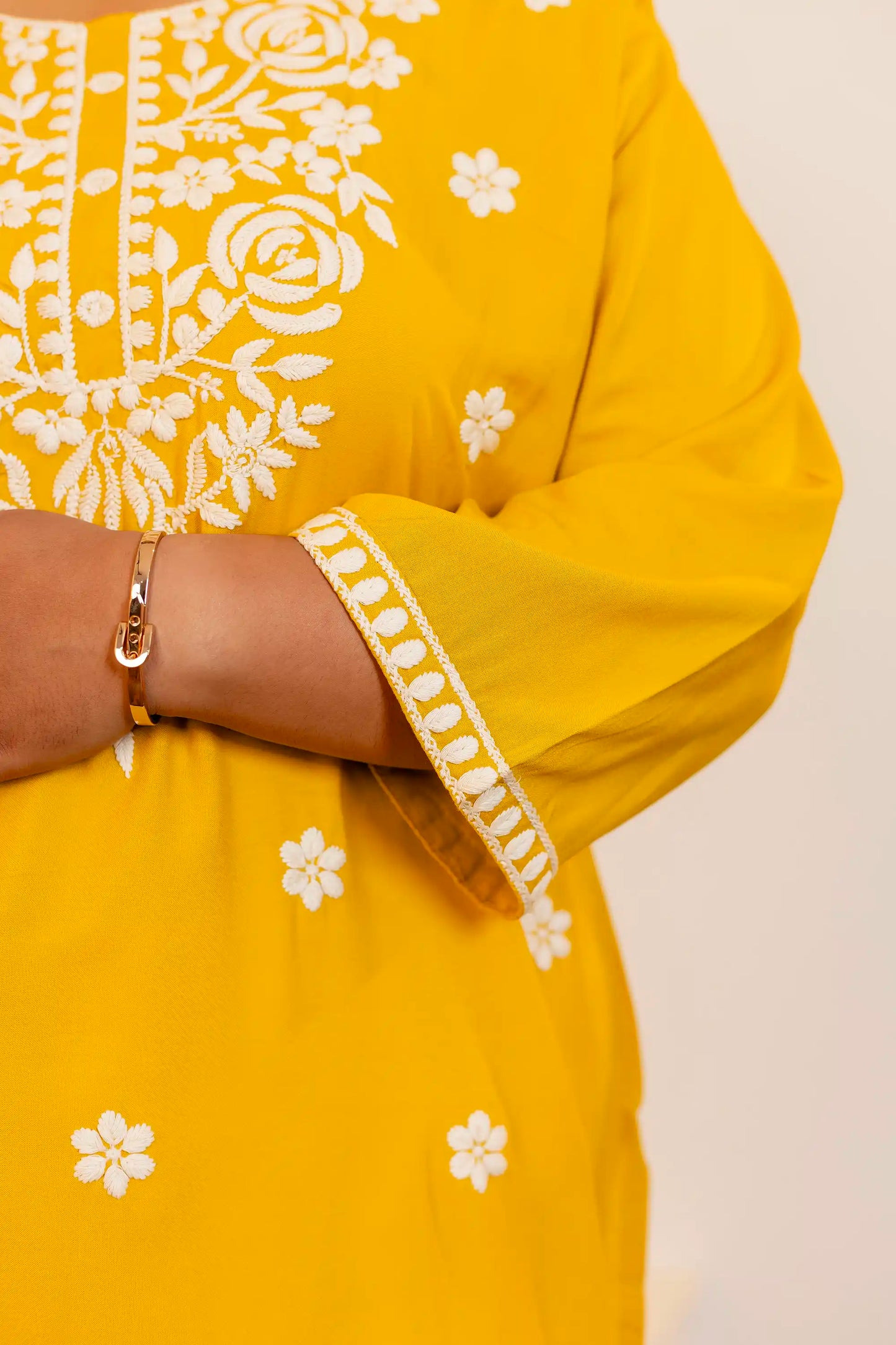 Mustard Embroidery Detailing Plus Kurti