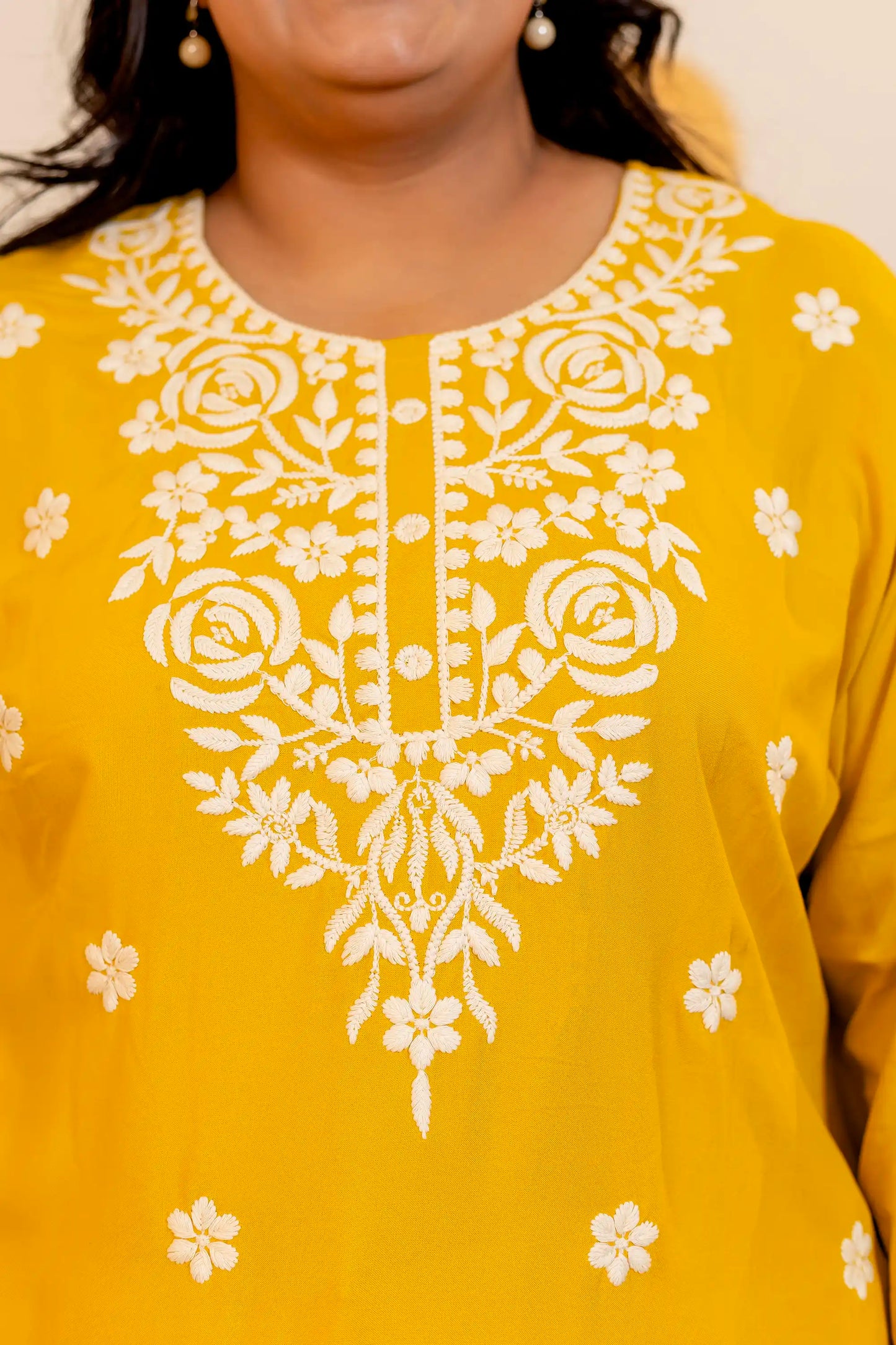 Mustard Embroidery Detailing Plus Kurti