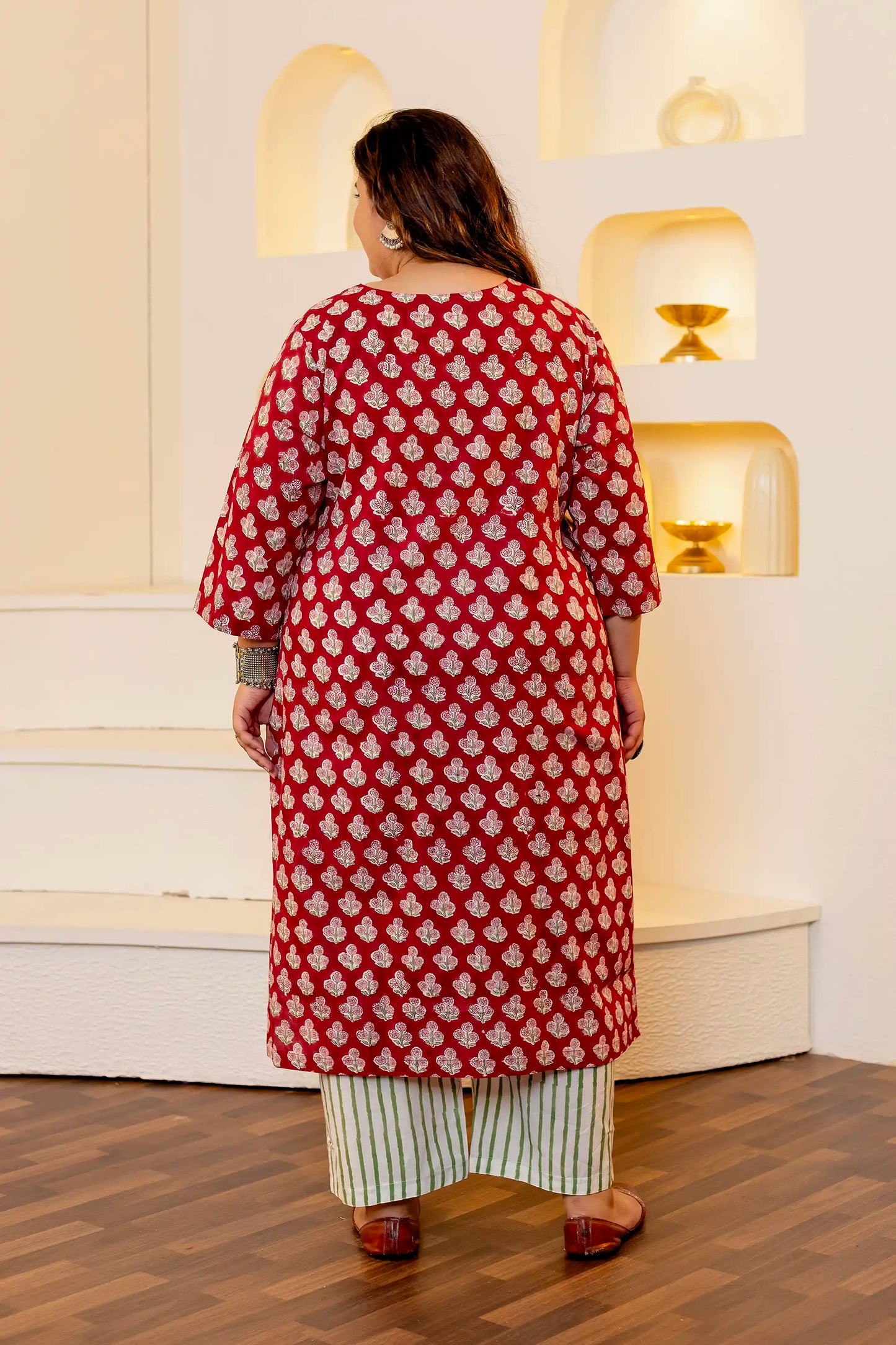 Maroon Handblock Plus Size Suit Set