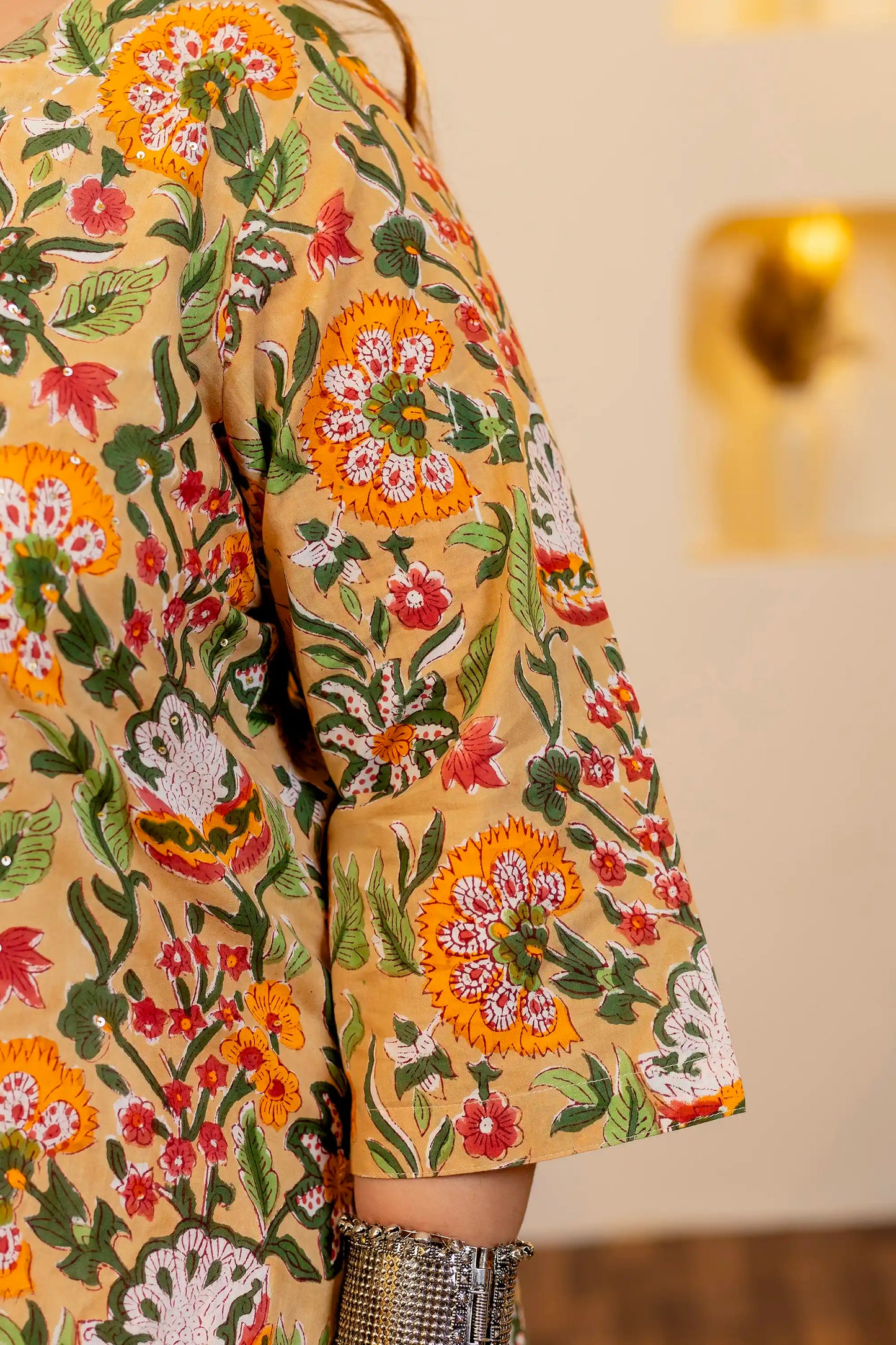 Green Floral Handblock Plus Size Suit Set
