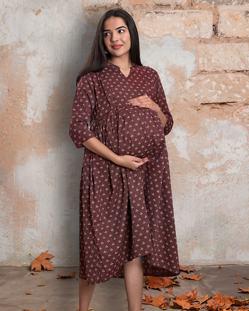 Cuchikoo by Laali Maroon Buti Katha Nursing Dress