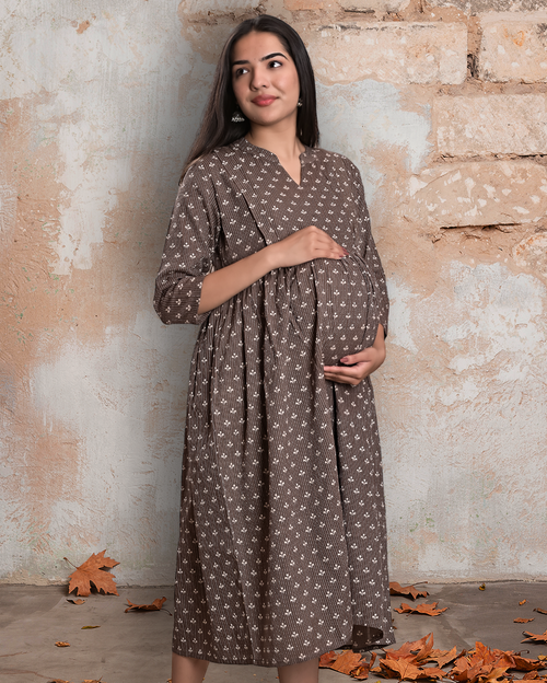Cuchikoo by Laali Brown Buti Katha Nursing Dress