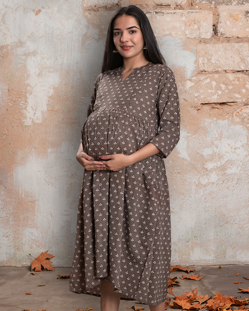 Cuchikoo by Laali Brown Buti Katha Nursing Dress
