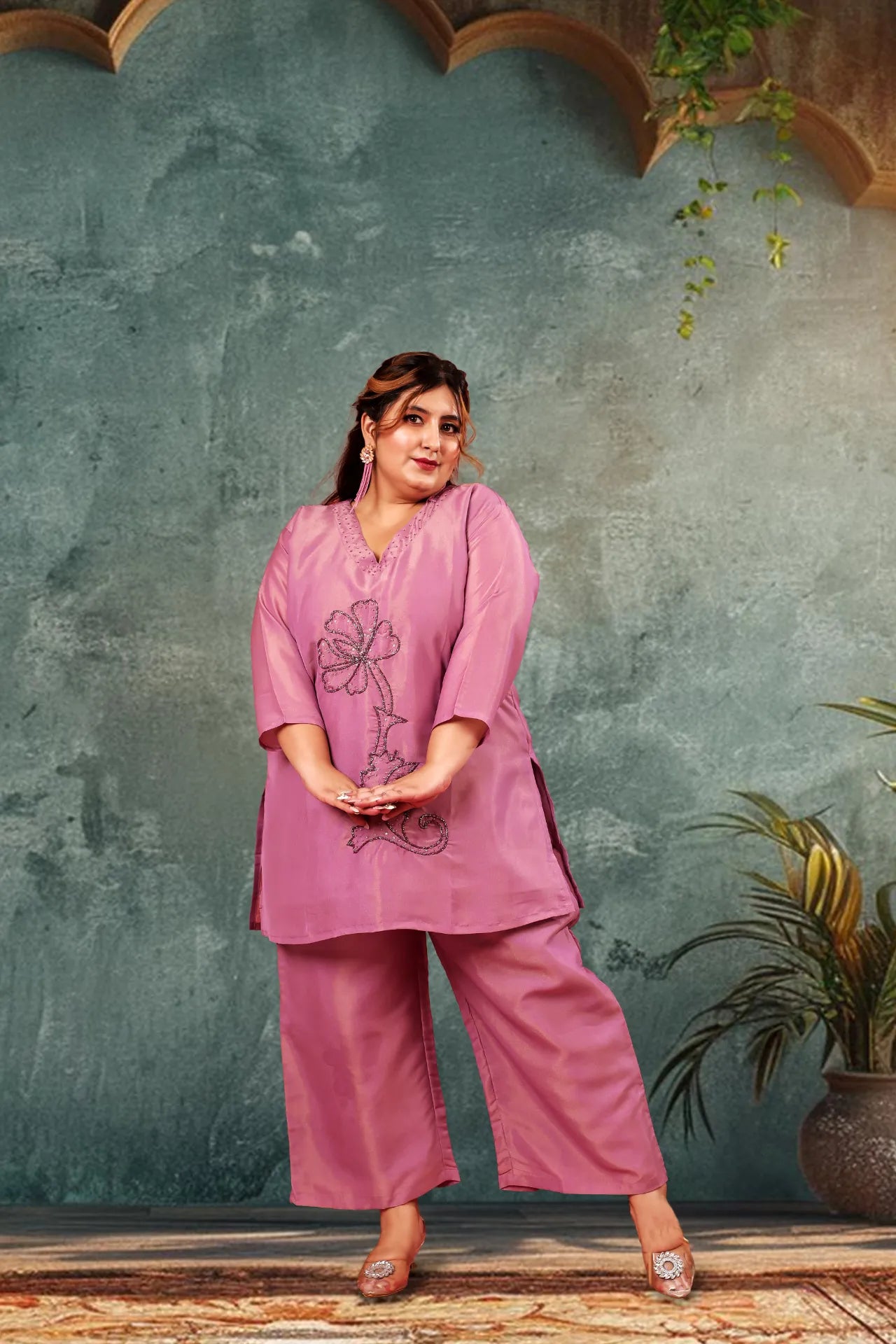 Preet Purple Shimmer Plus Size Co-ord Set
