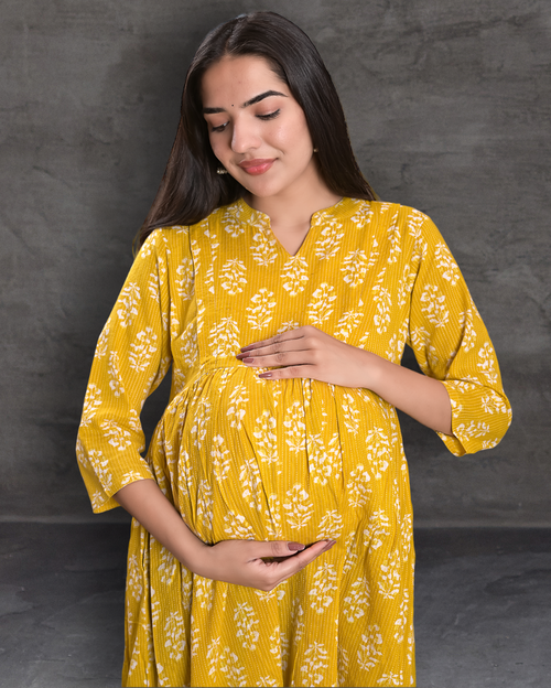 Cuchikoo by Laali Mustard Katha Nursing Dress
