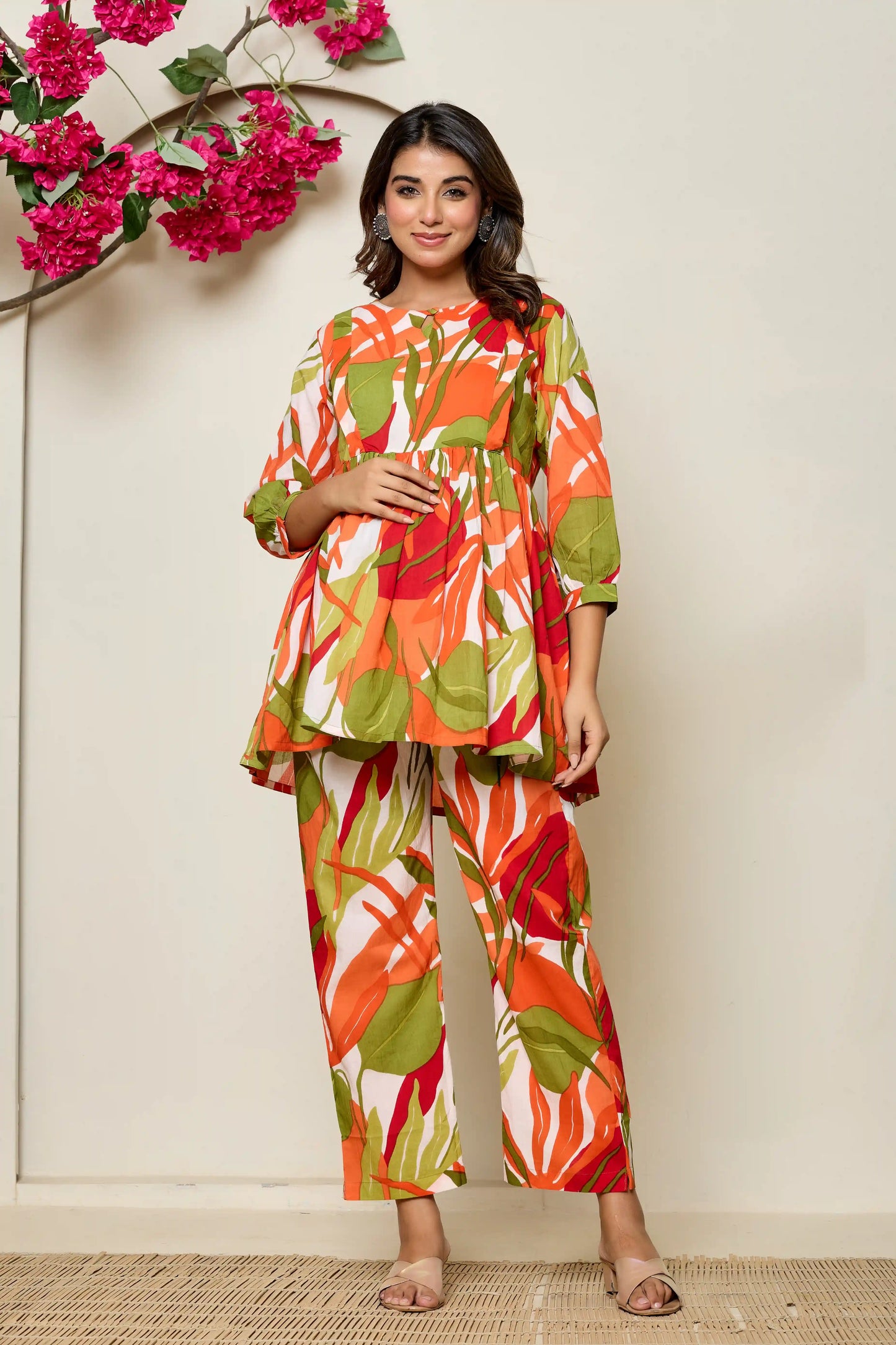 Cuchikoo by Laali Orange Green Abstract Maternity Co-ord