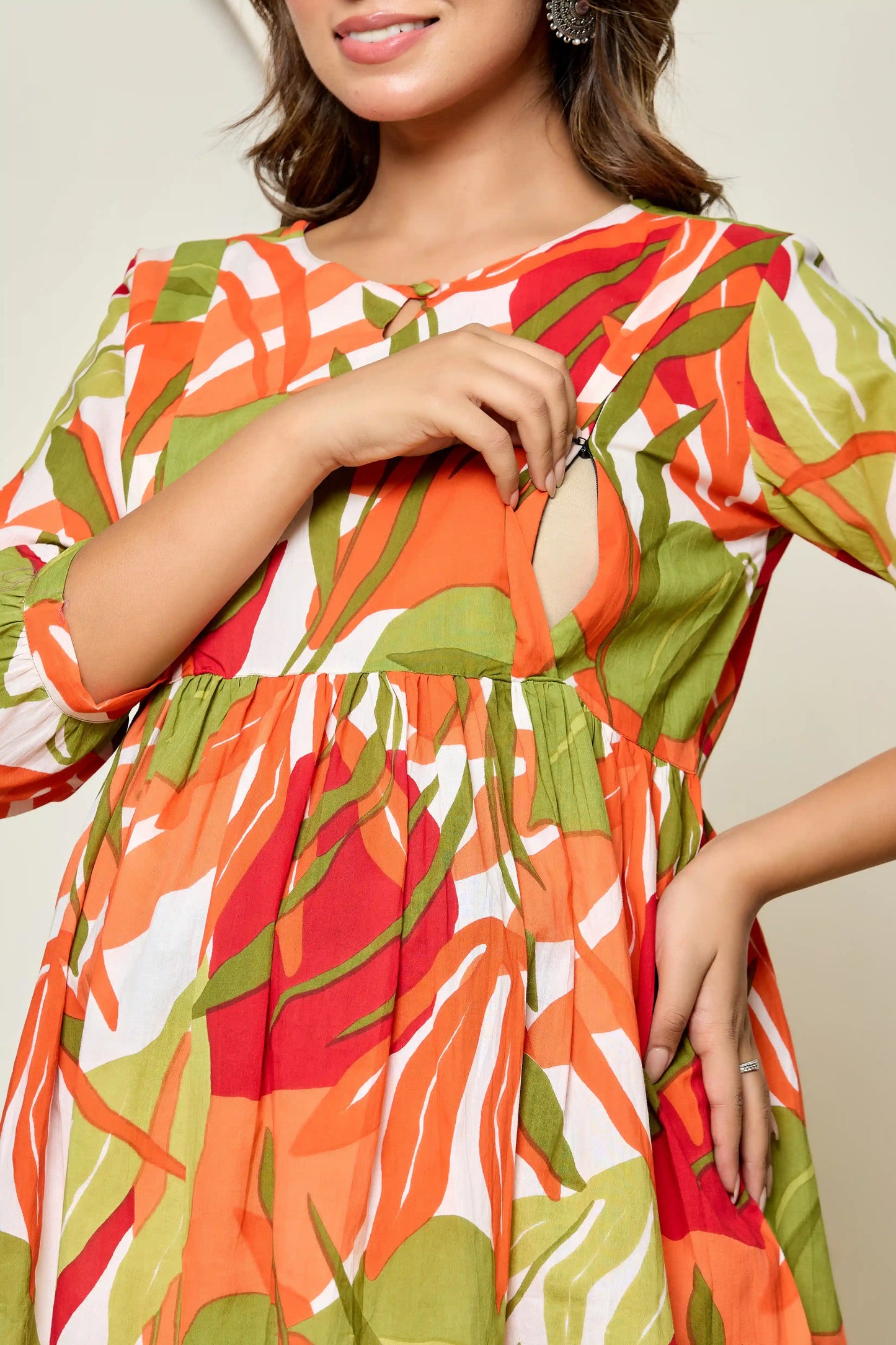 Cuchikoo by Laali Orange Green Abstract Maternity Co-ord