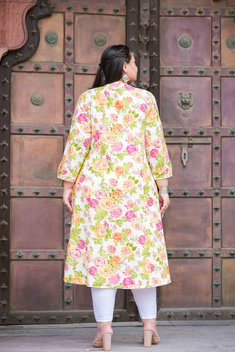 Plus Size Multi-floral Cotton Flex Kurti