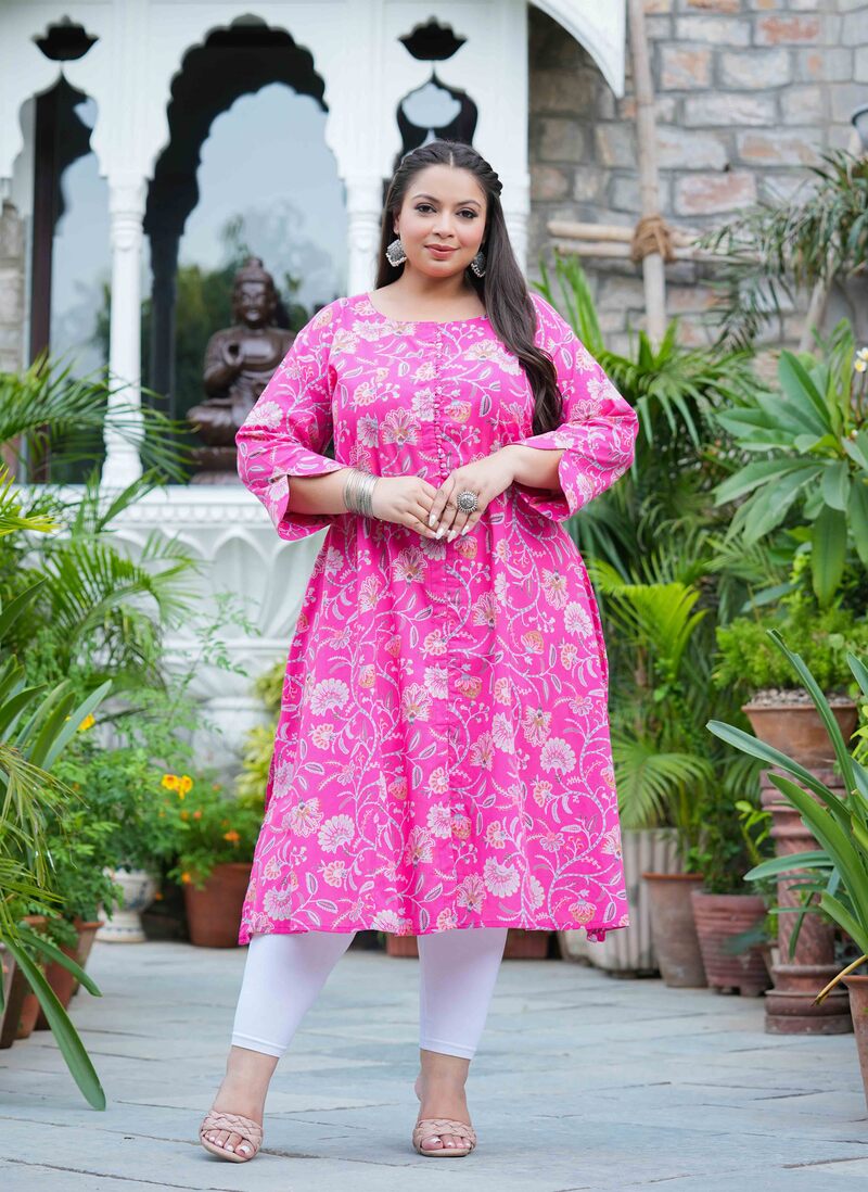 Petunia Pink Plus Size Cotton Kurti