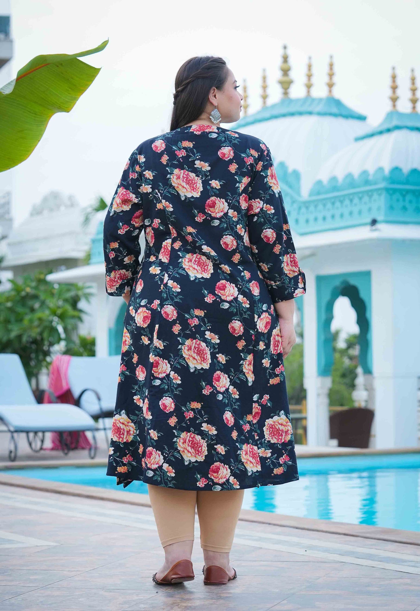 Black Floral Plus Size Cotton Flex Kurti