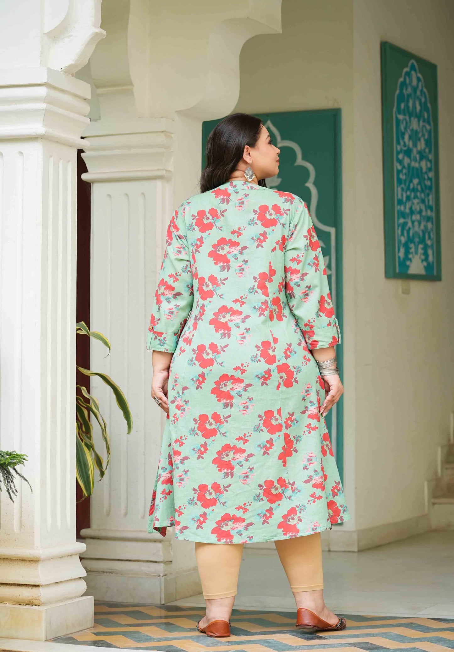 Minty Floral Plus Size Cotton flex Kurti