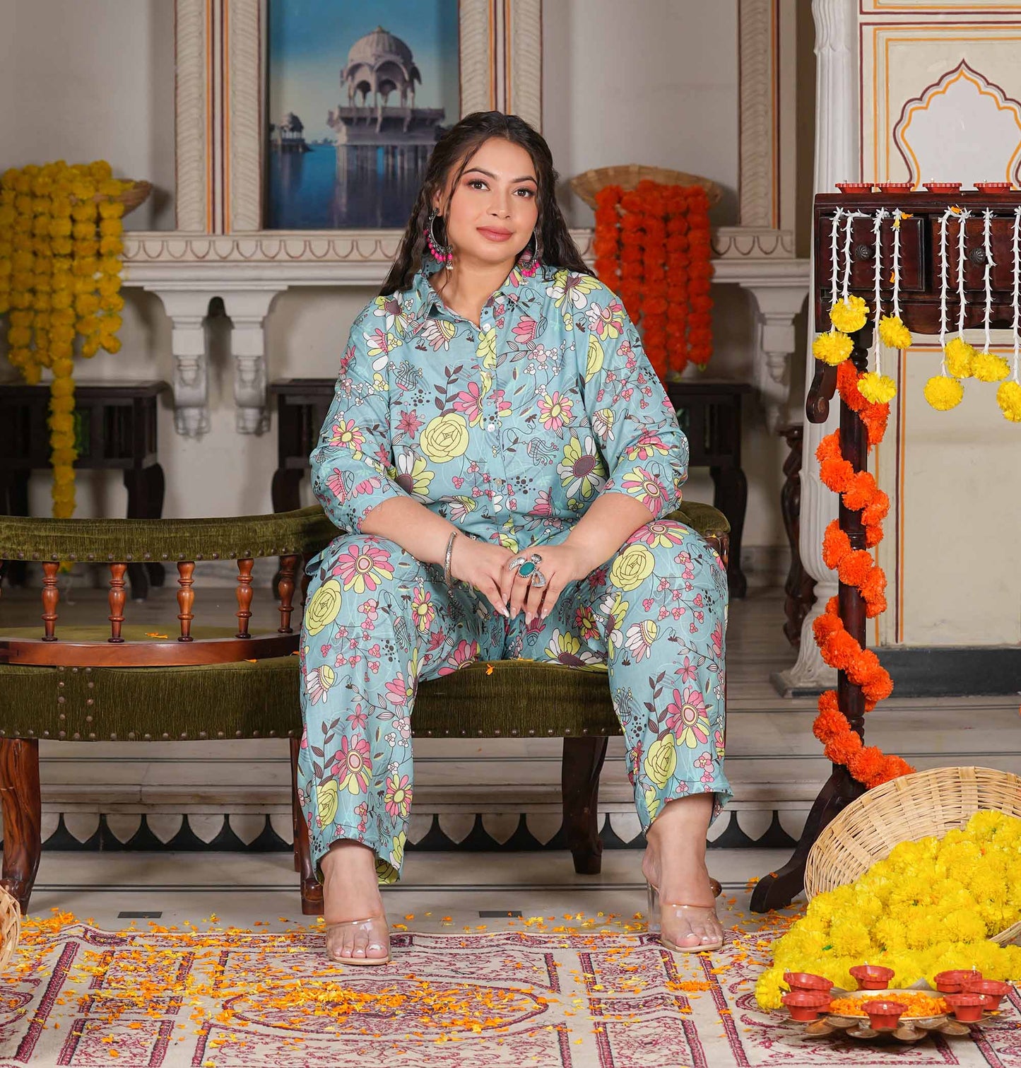 Plus Size Green Printed Co-ord Set