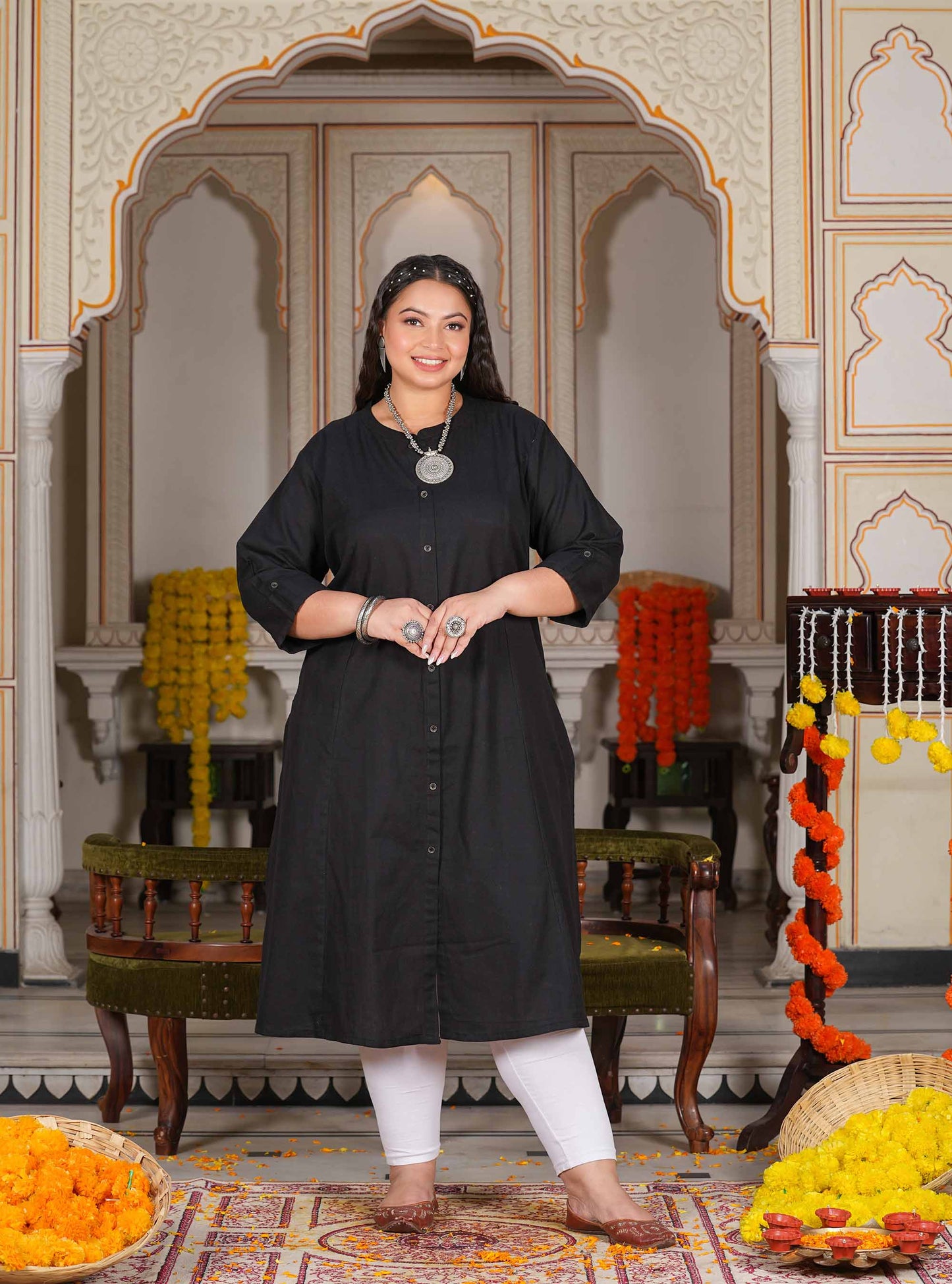 Black Solid Plus Size Kurti
