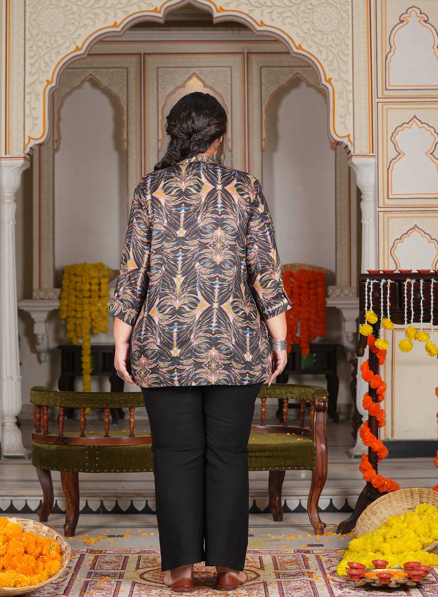 Black Printed Plus Short Kurti