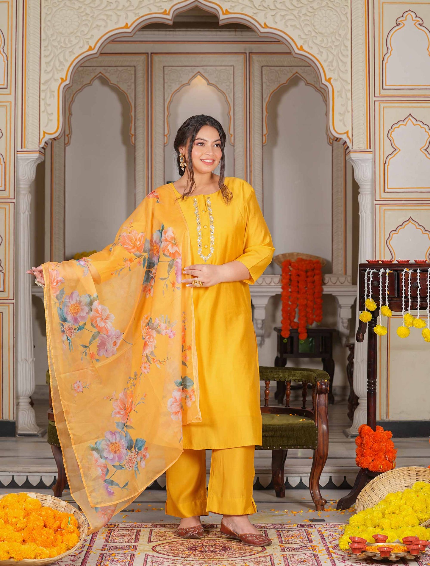 Ladoo Peela Organza Dupatta Plus Suit