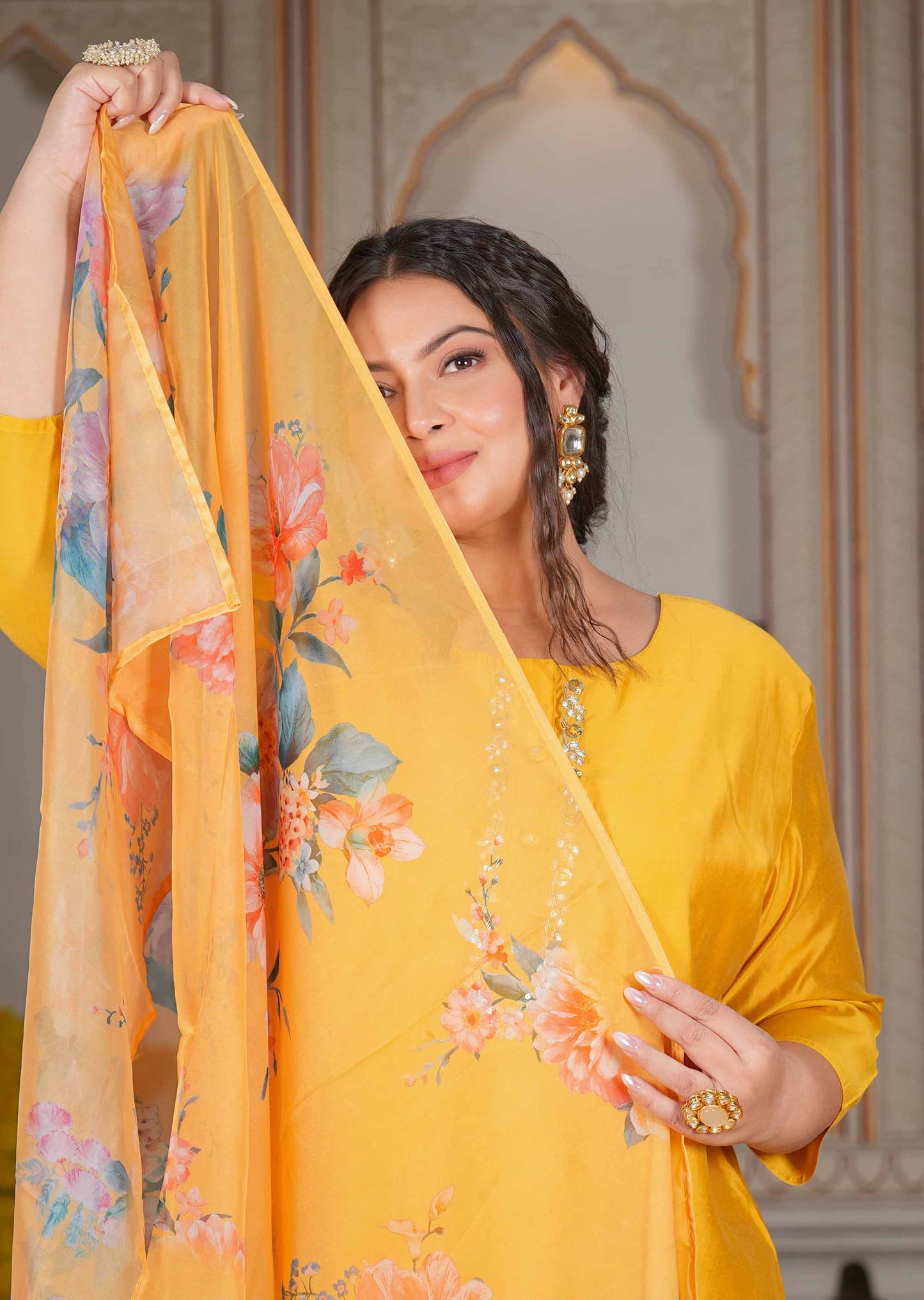 Ladoo Peela Organza Dupatta Plus Suit