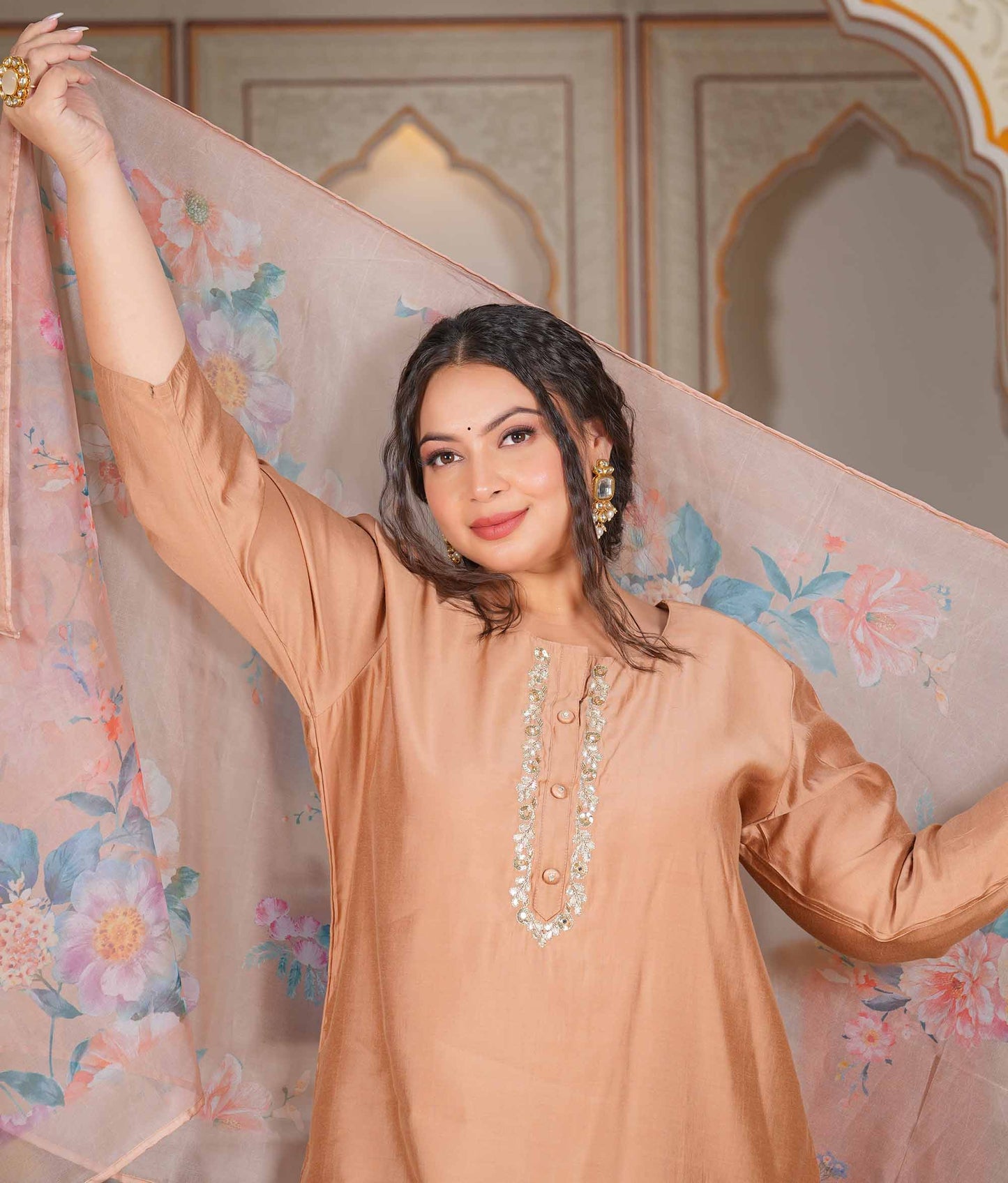Brown Organza Dupatta Plus Suit