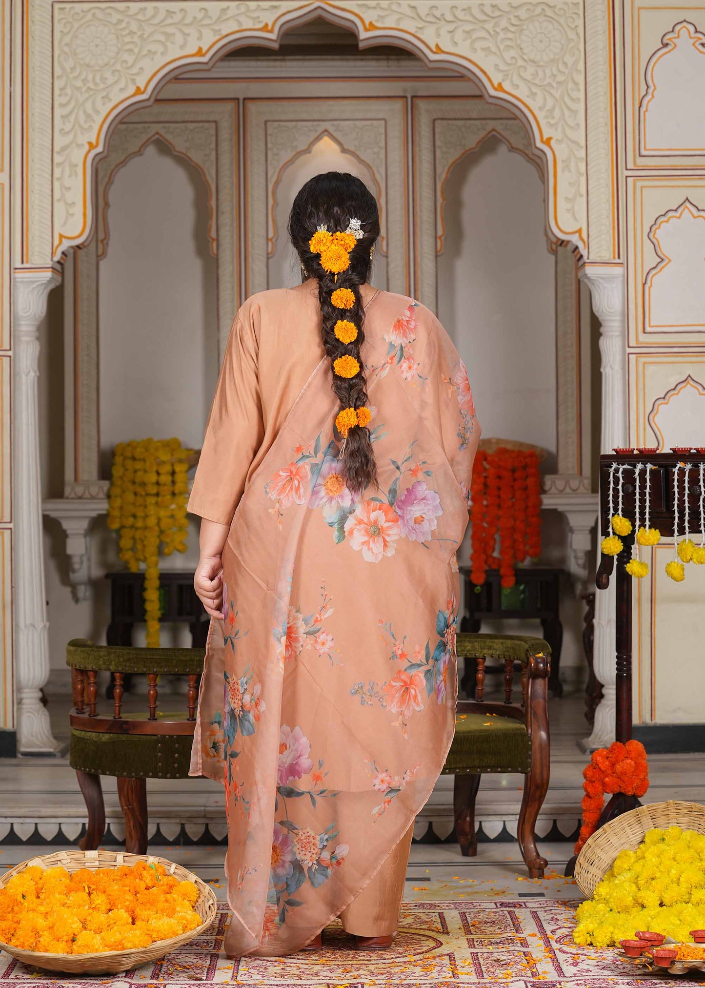 Brown Organza Dupatta Plus Suit