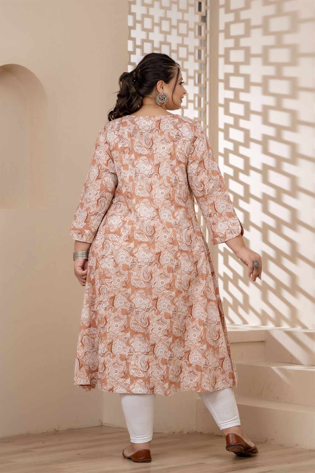 Peach A-line Plus Size Kurti