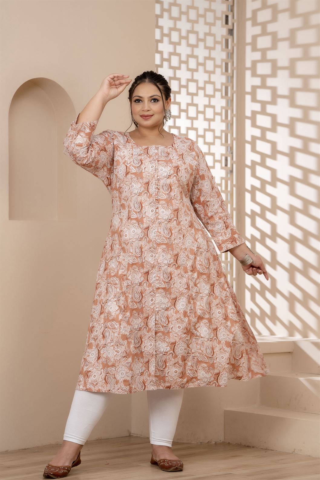 Peach A-line Plus Size Kurti