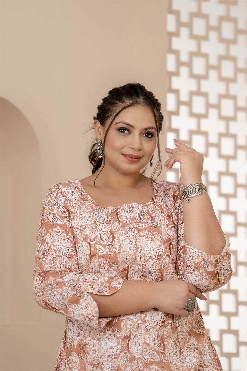 Peach A-line Plus Size Kurti