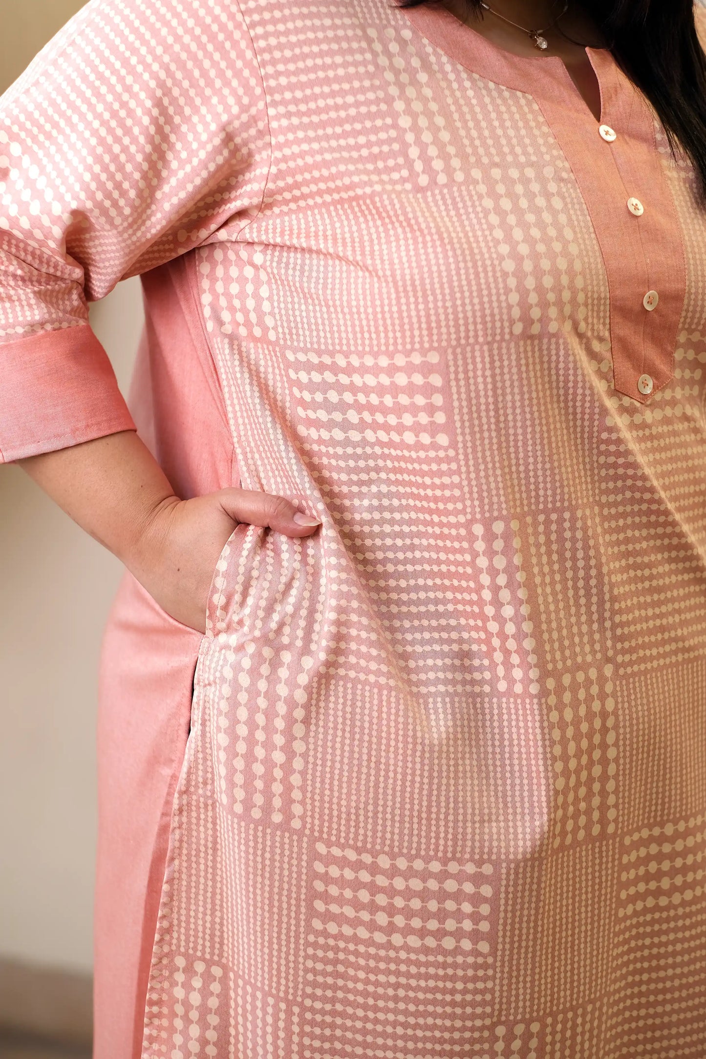 Adaa Peach Plus Size Floral Cotton Kurti