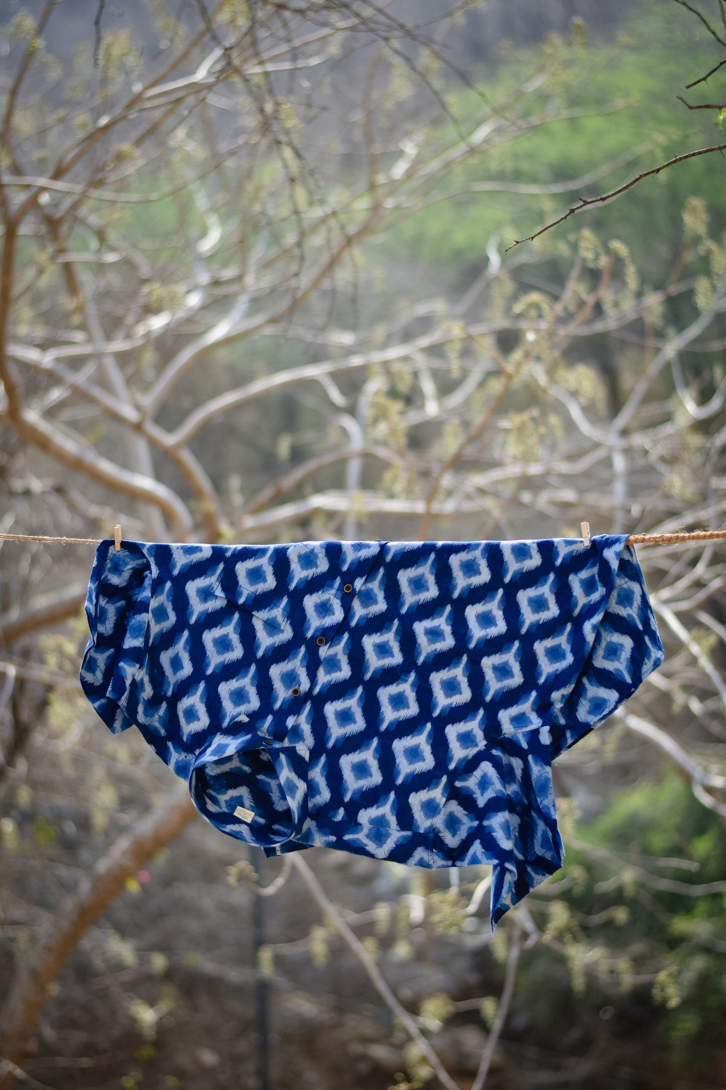 Indigo Geometric Motif Plus Men Shirt