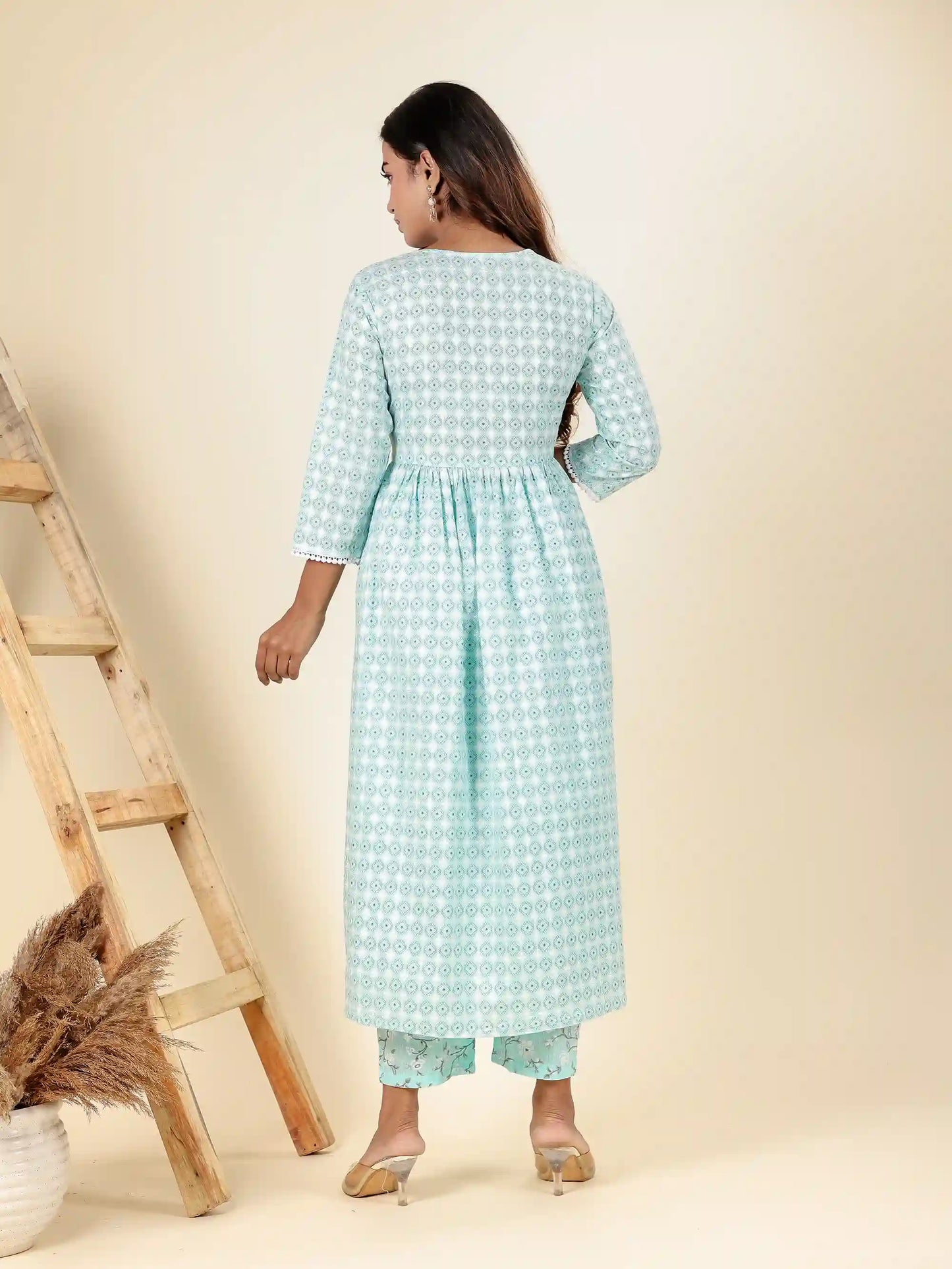 Firozi Pintuck Detailing Anarkali Suit Set