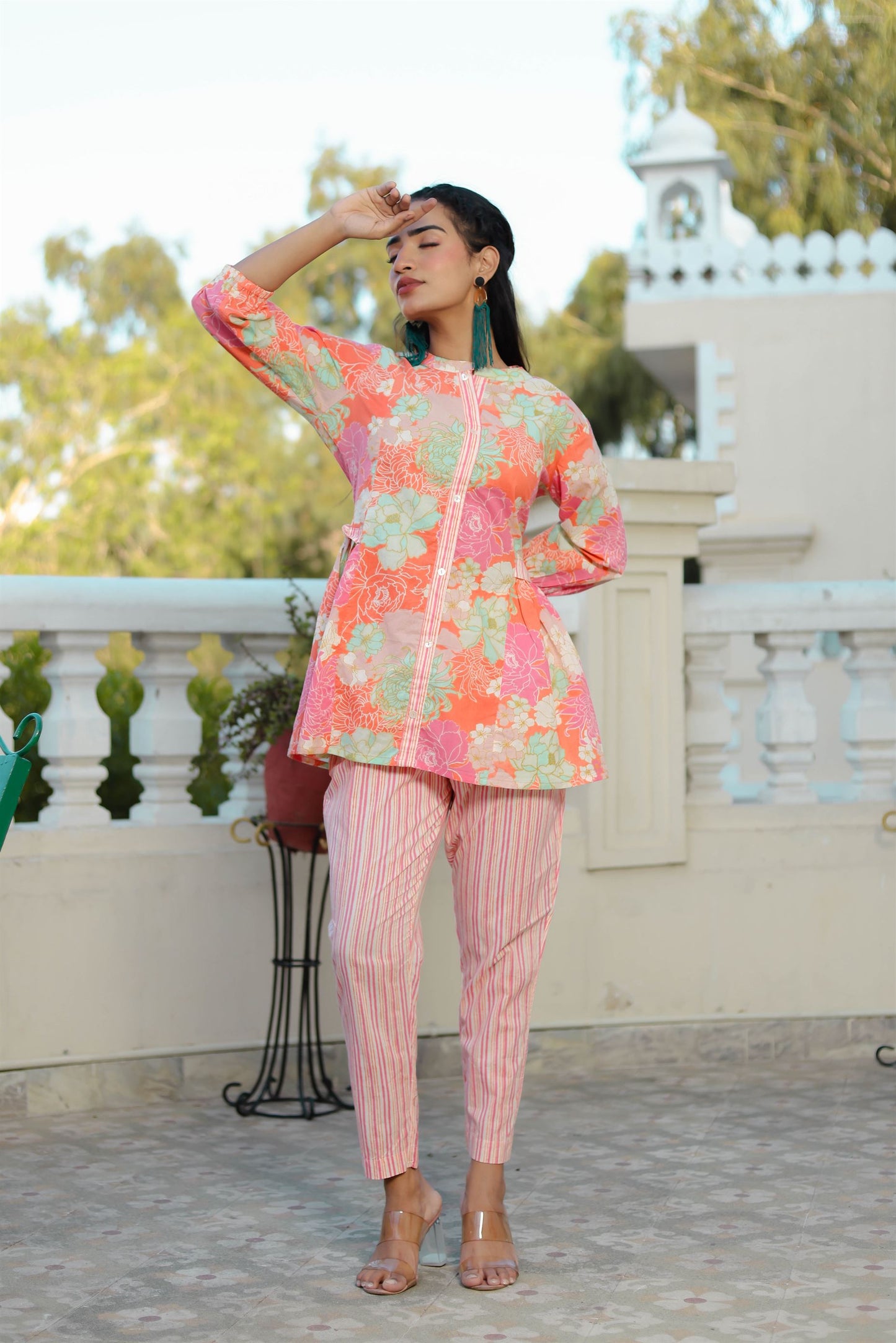 Pink Floral Peplum Co-ord Set