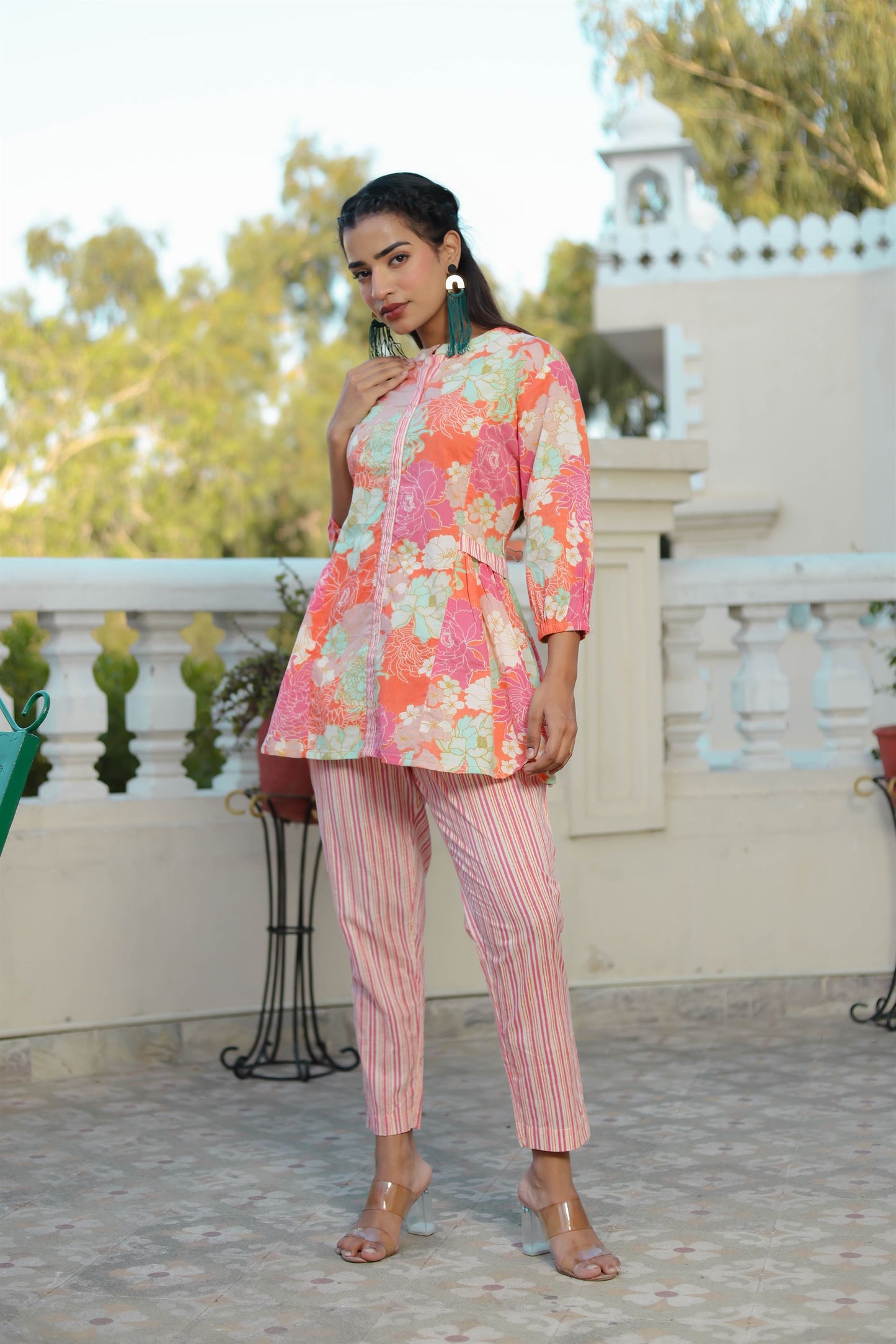 Pink Floral Peplum Co-ord Set