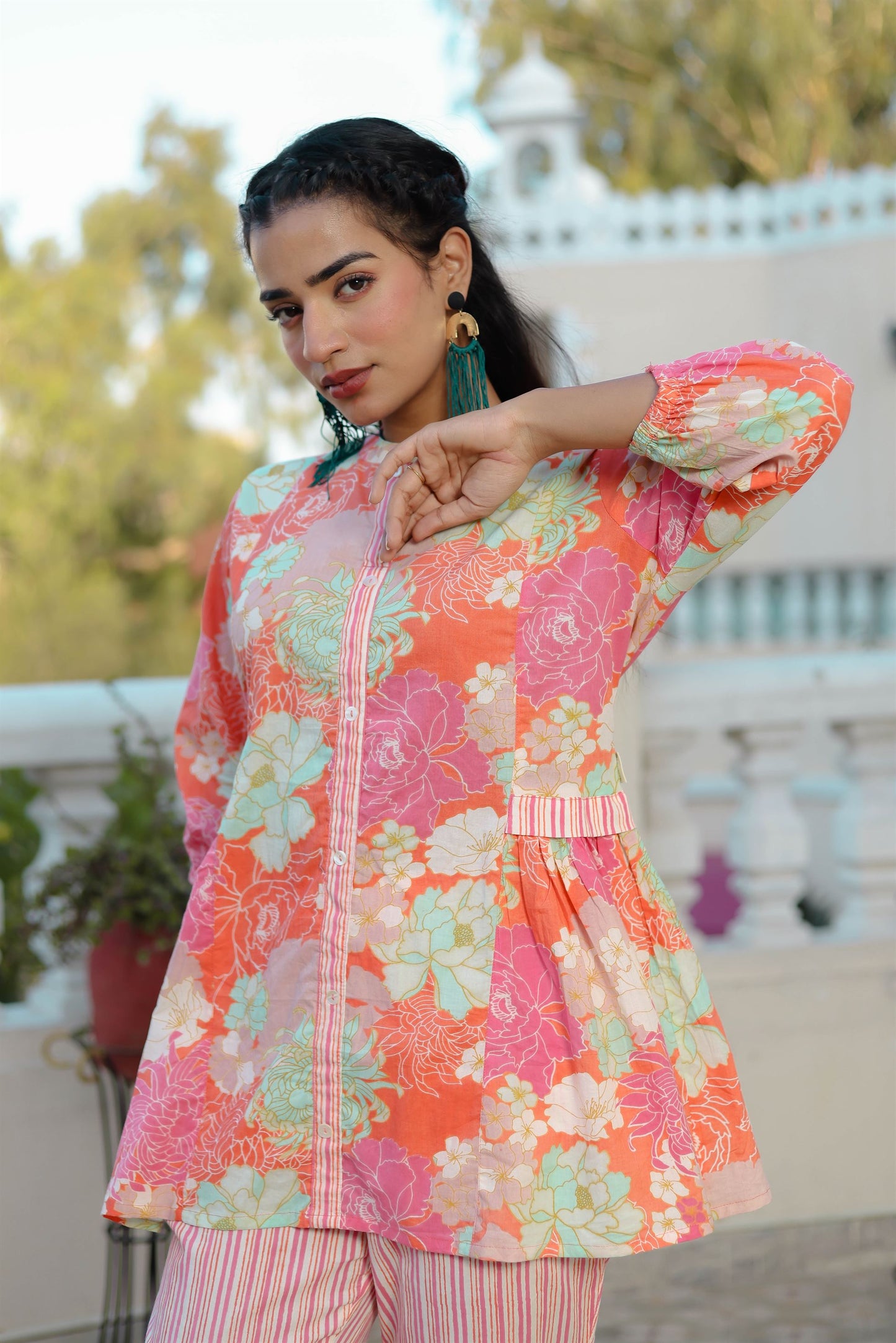 Pink Floral Peplum Co-ord Set