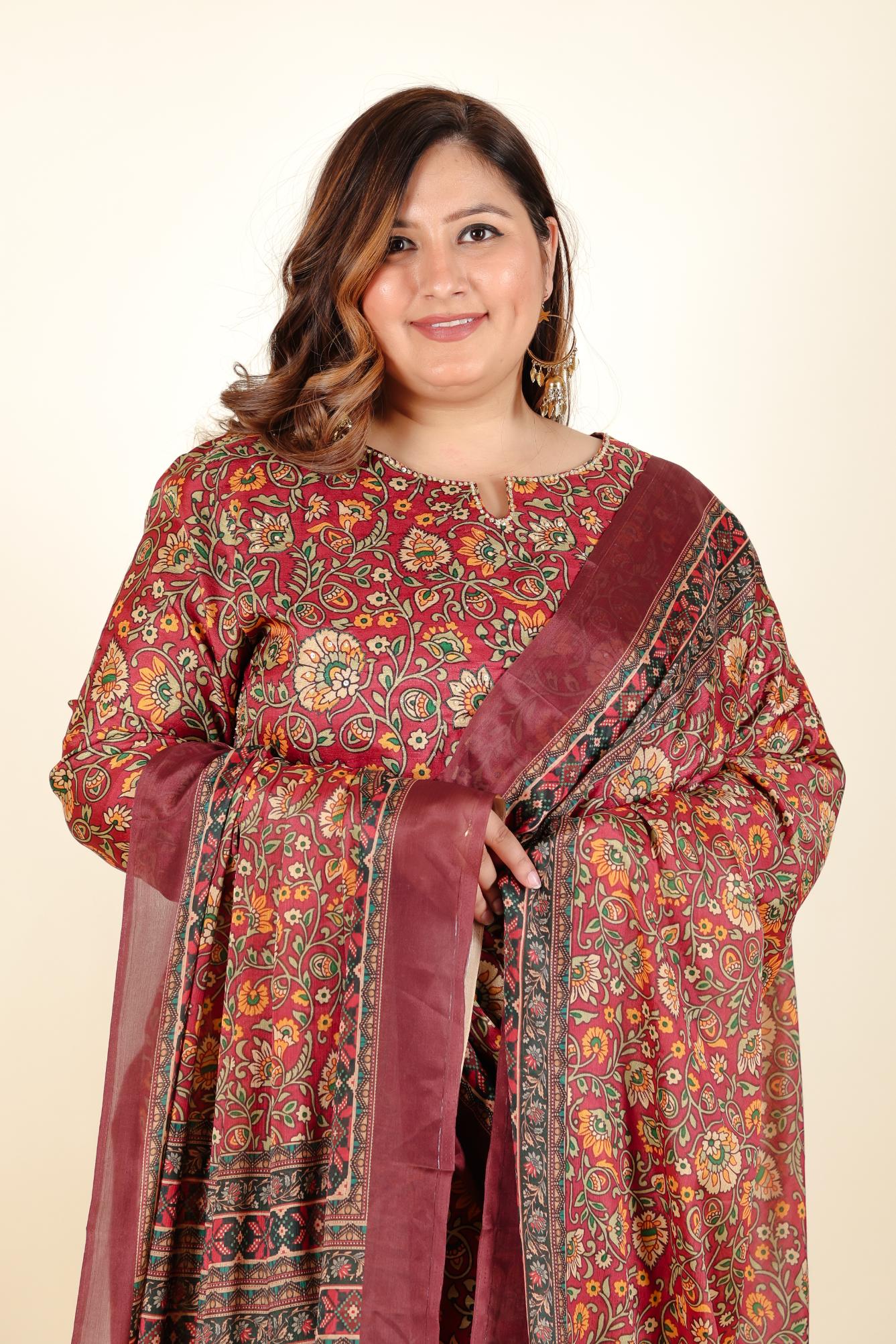 Nikhat Maroon Mysore Silk Plus Suit