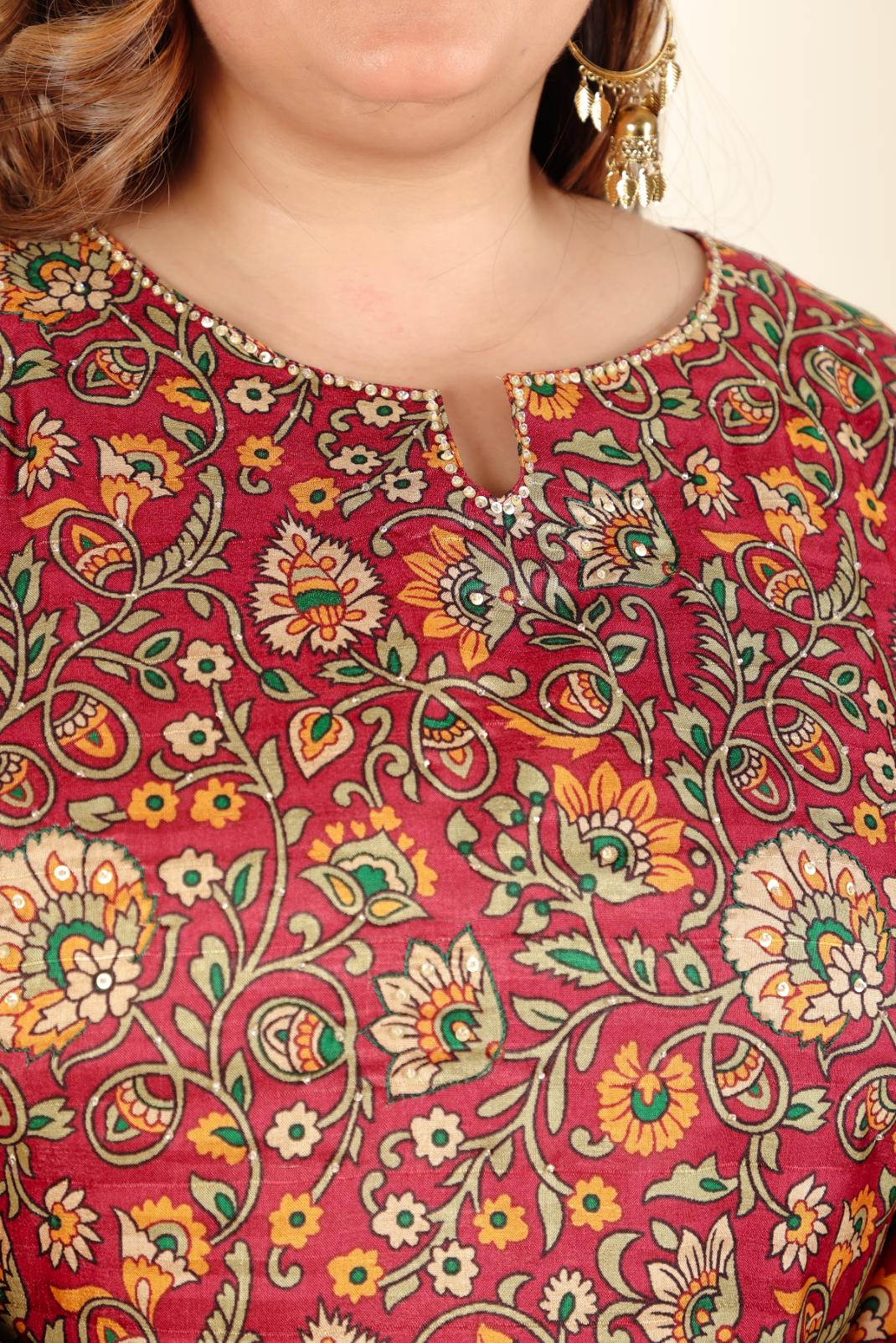 Nikhat Maroon Mysore Silk Plus Suit