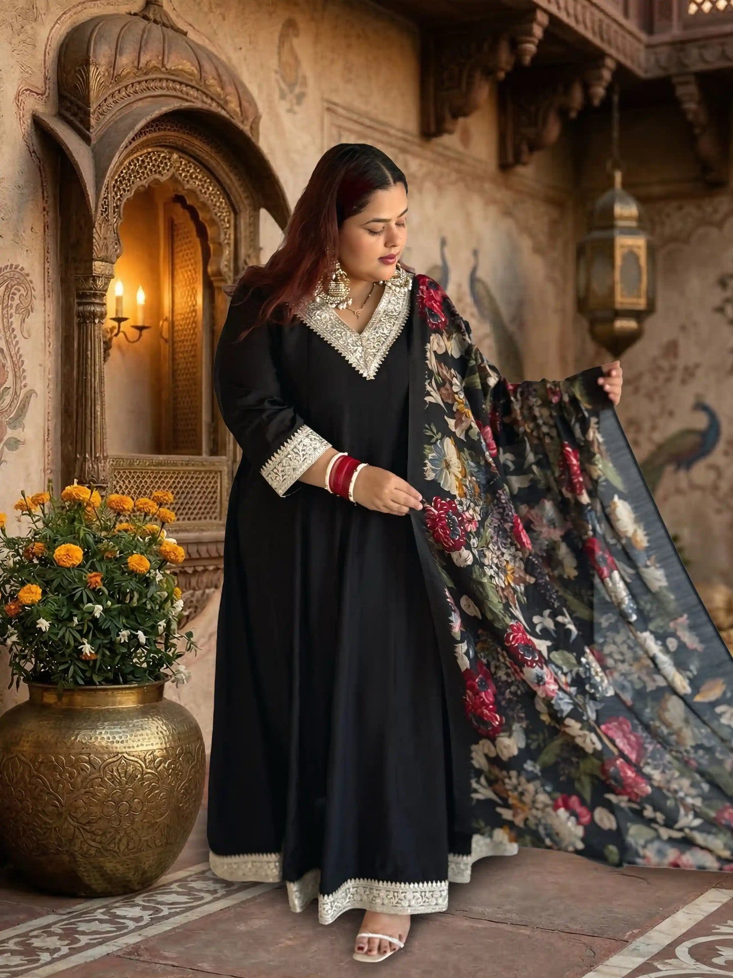 Itr Black Plus Anarkali Dress with Dupatta